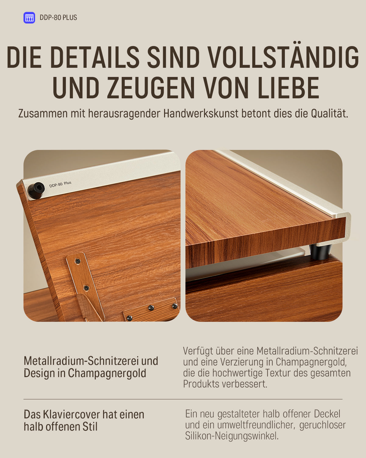 Donner DDP-80 PLUS Digital Piano mit halboffener Abdeckung