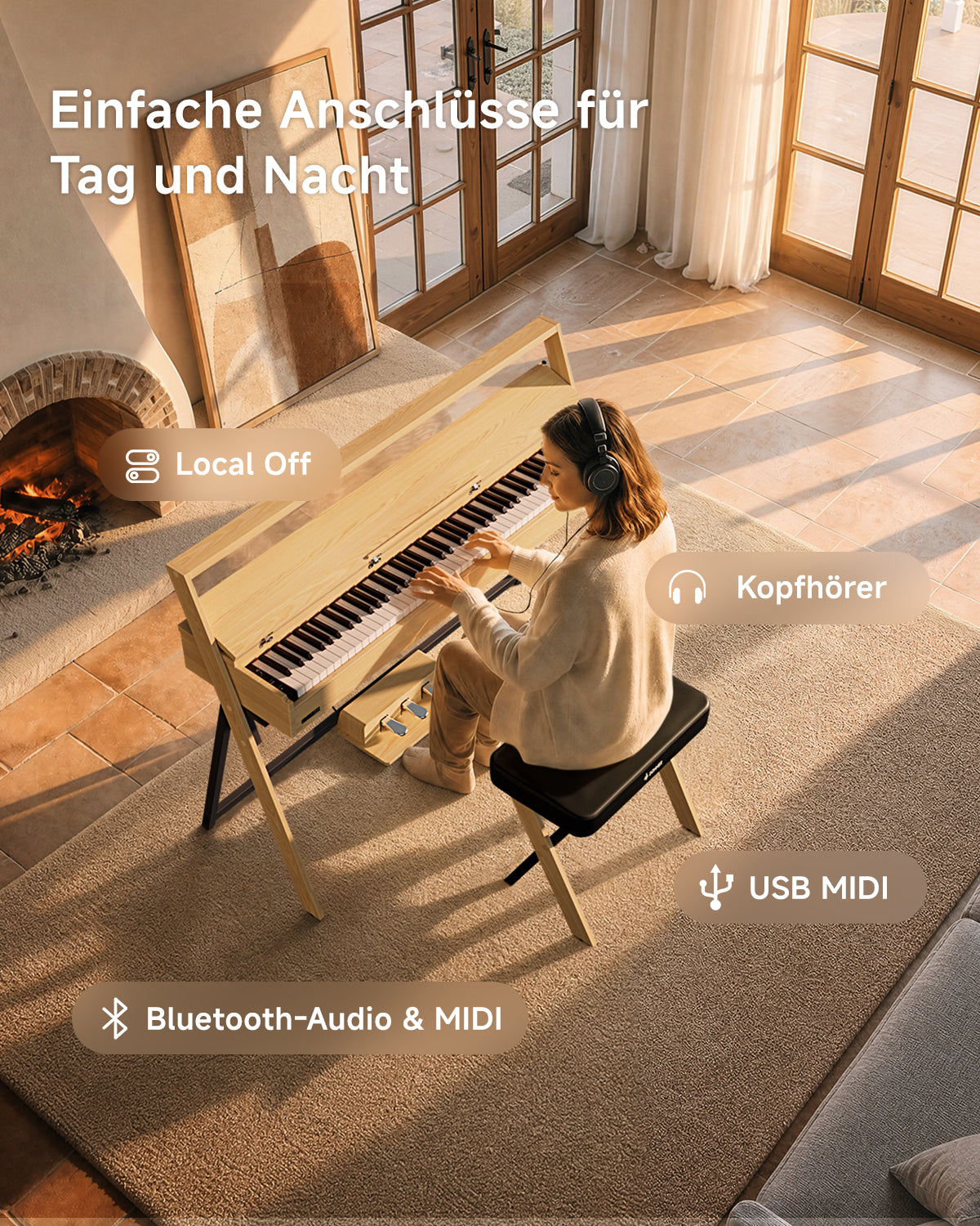 Donner OURA™ R300 Haushalts Digital Piano-Helle Holzfarbe##