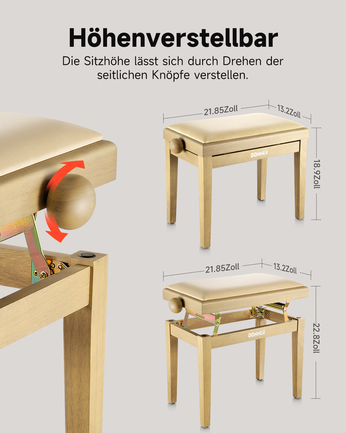 Donner Klavierhocker mit verstellbarer Höhe-Beige Matt##