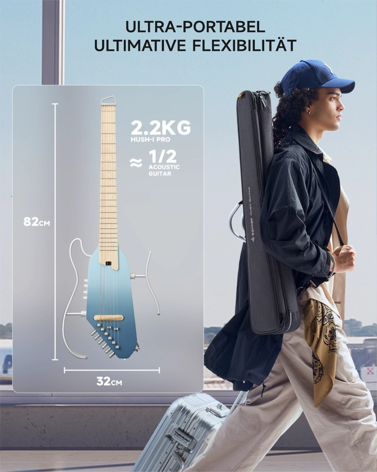 Donner HUSH™ I PRO Reisegitarre-Hawaii-Blau##