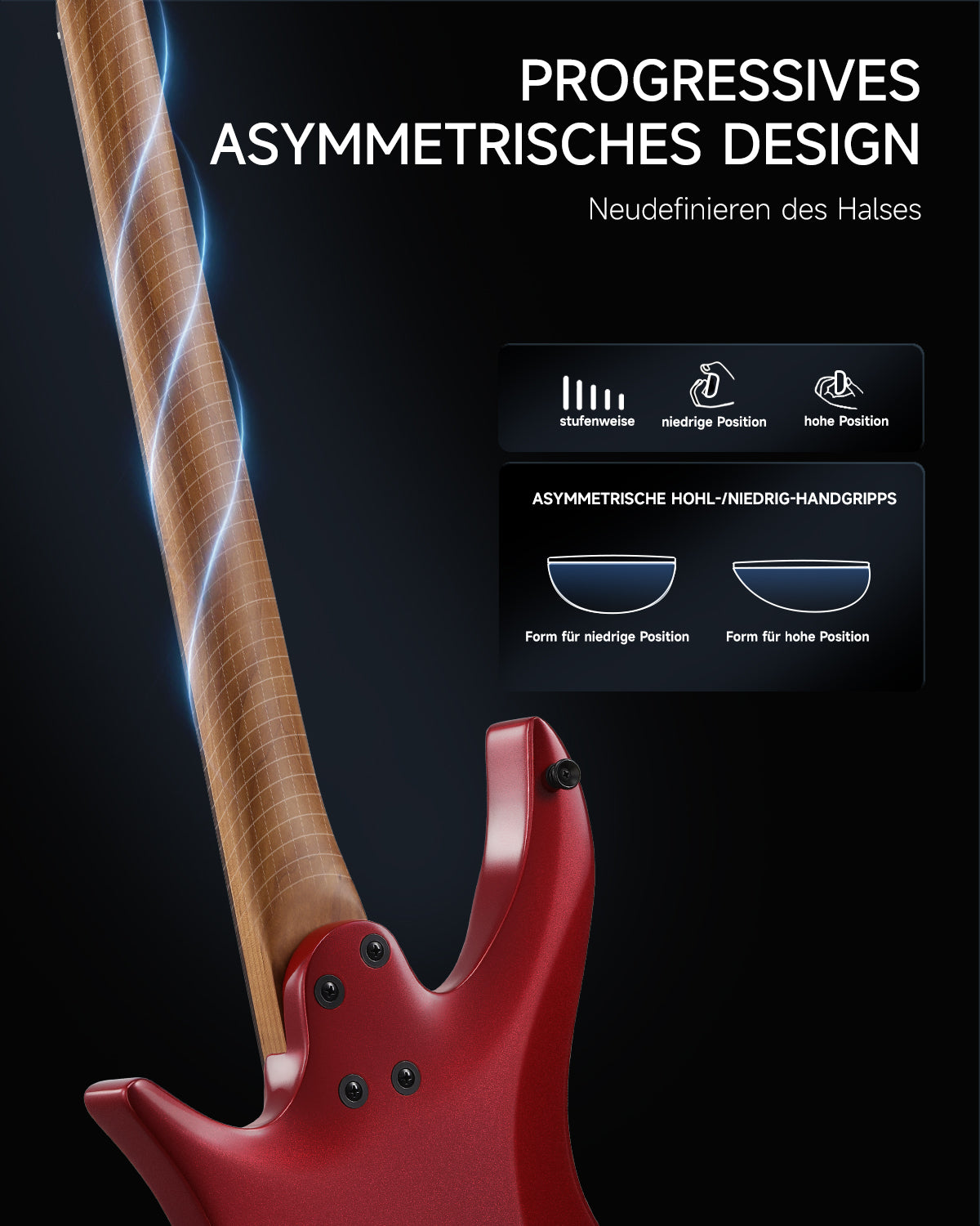 Donner HLX-500 Headless E-Gitarre-Metallic Red##