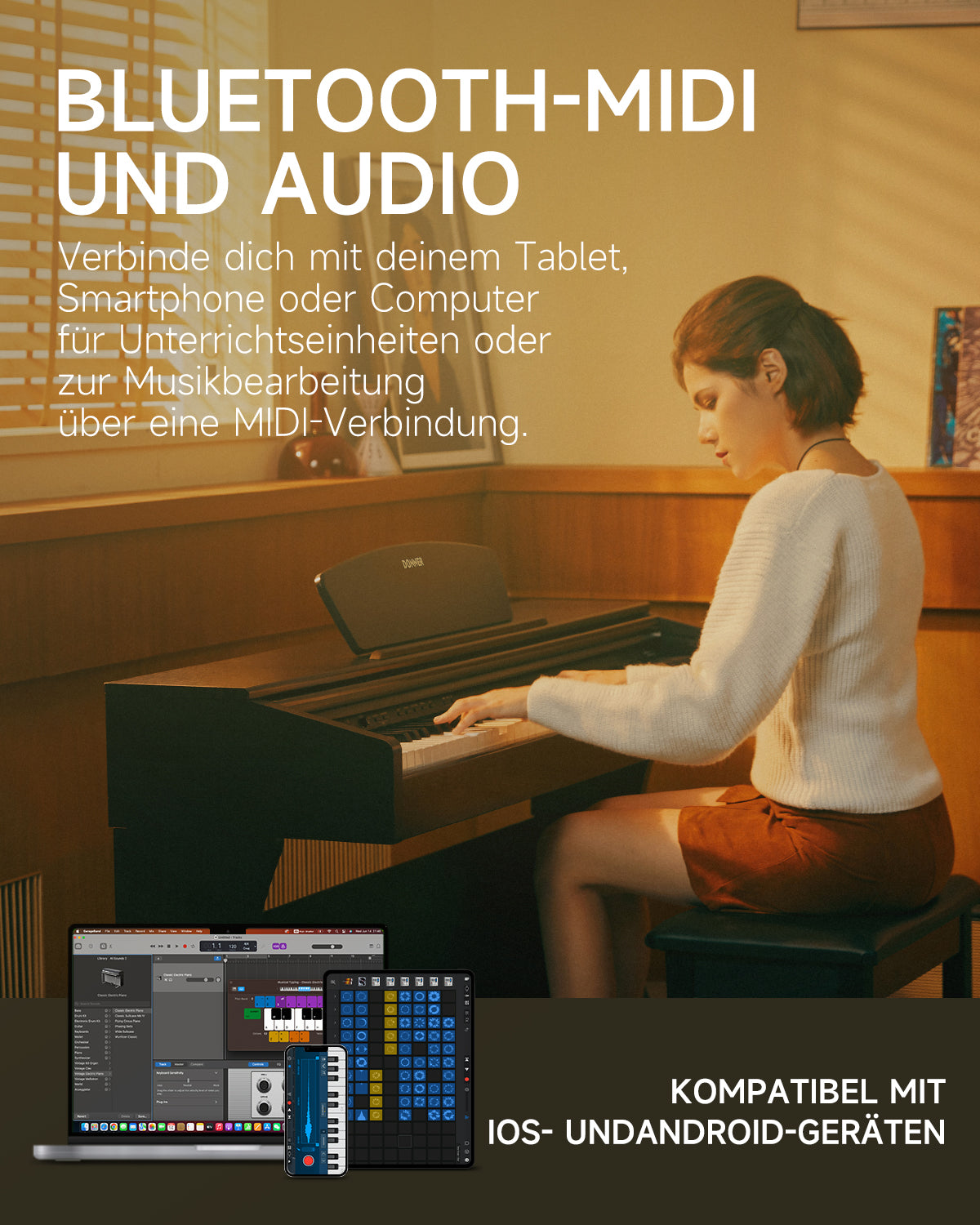 Donner DDP-300 Digitalpiano für Zuhause mit halbgewichteten Tasten (Upgrade-Version)