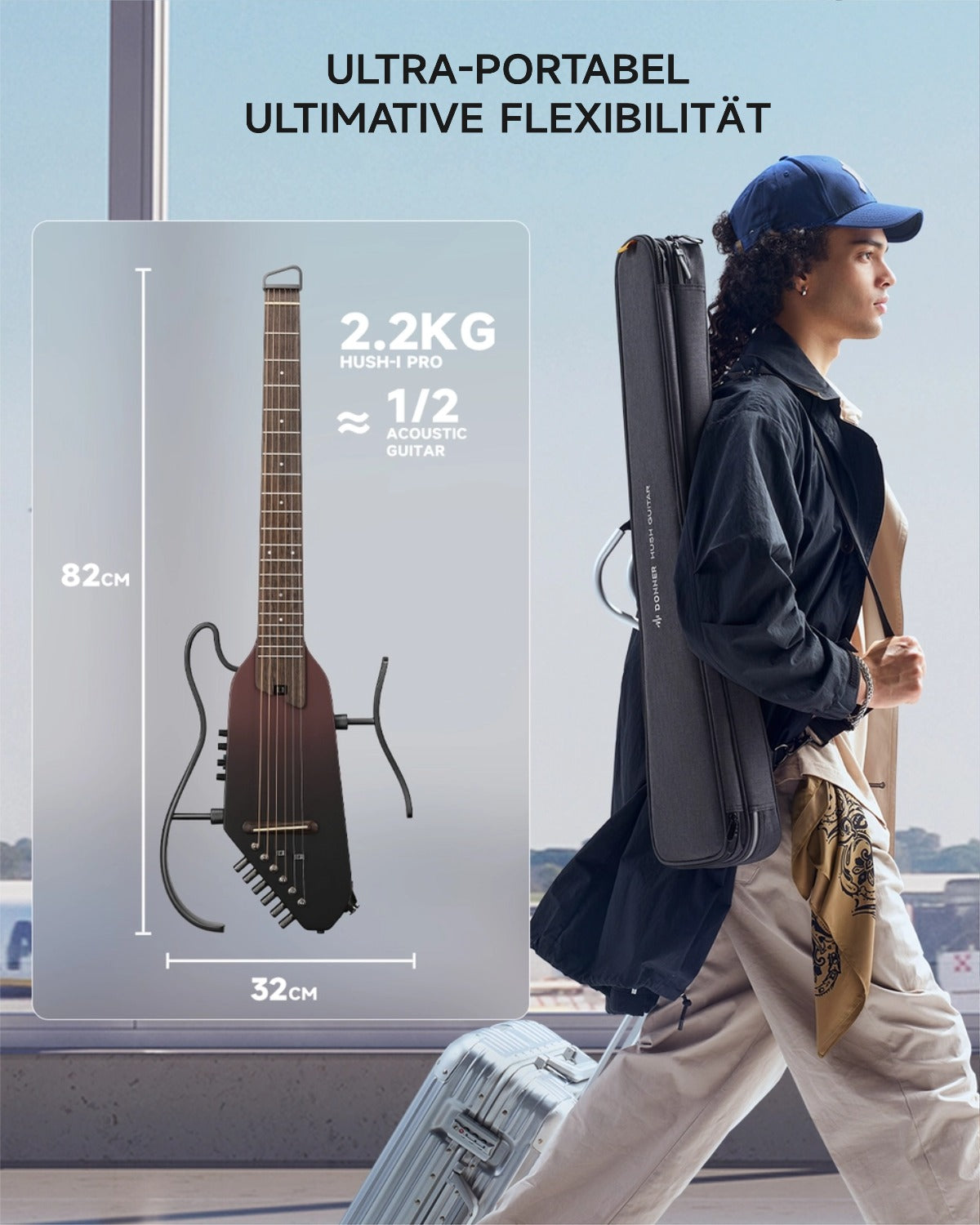 Donner HUSH™ I PRO Reisegitarre-Maillard-Braun Farbverlauf##
