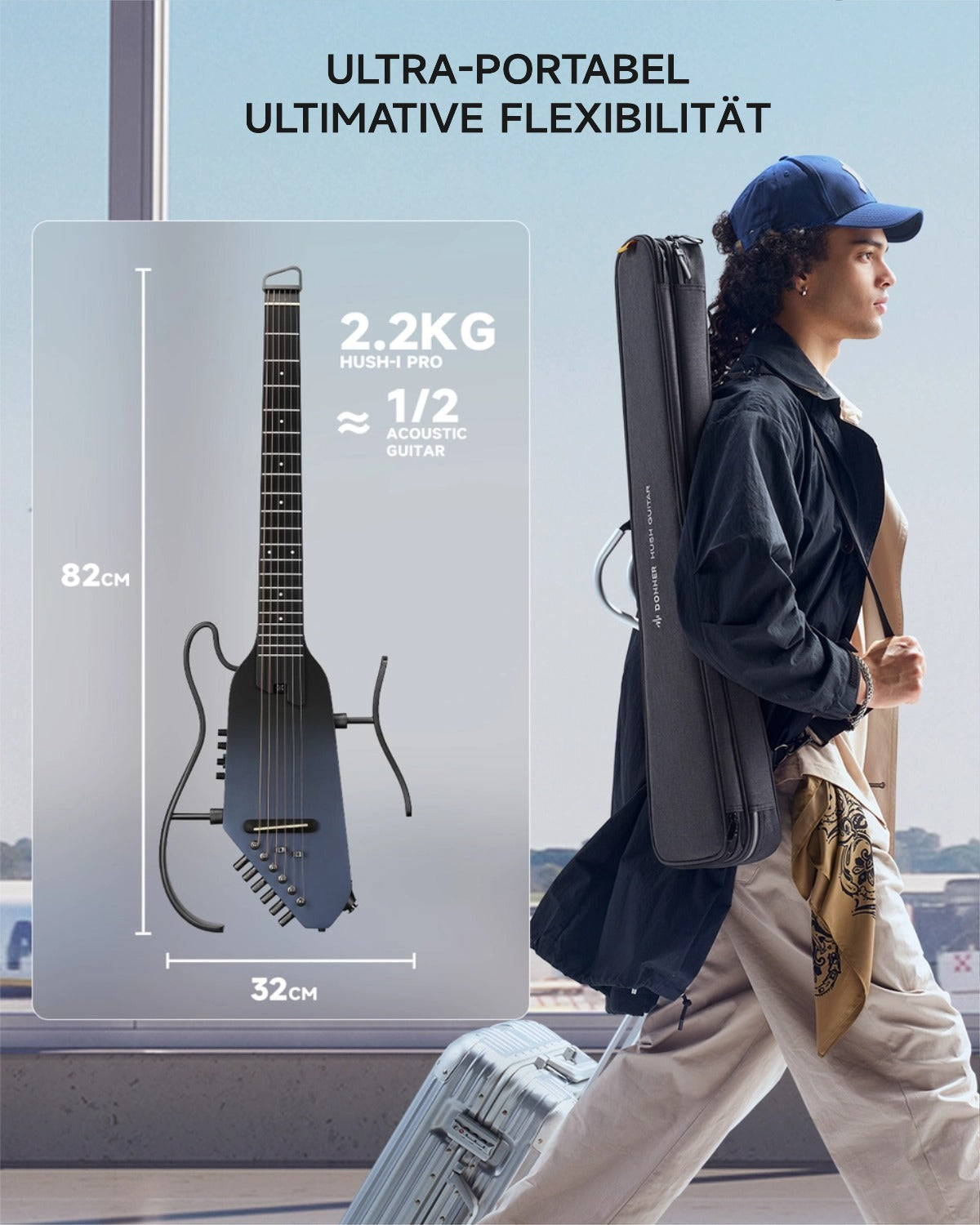 Donner HUSH™ I PRO Reisegitarre-Space Fly Schwarz##