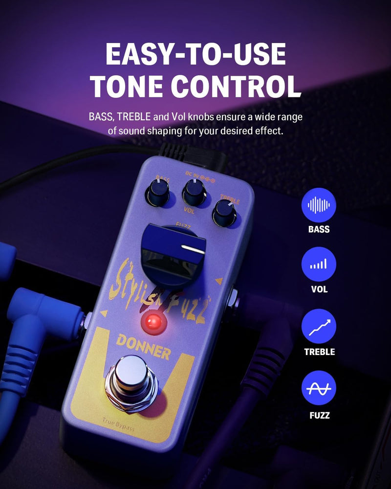 Donner Fuzz Pedal, Stylish Fuzz Effect Pedal, Classic Mini Fuzz Pedal for Electric Guitar, True Bypass