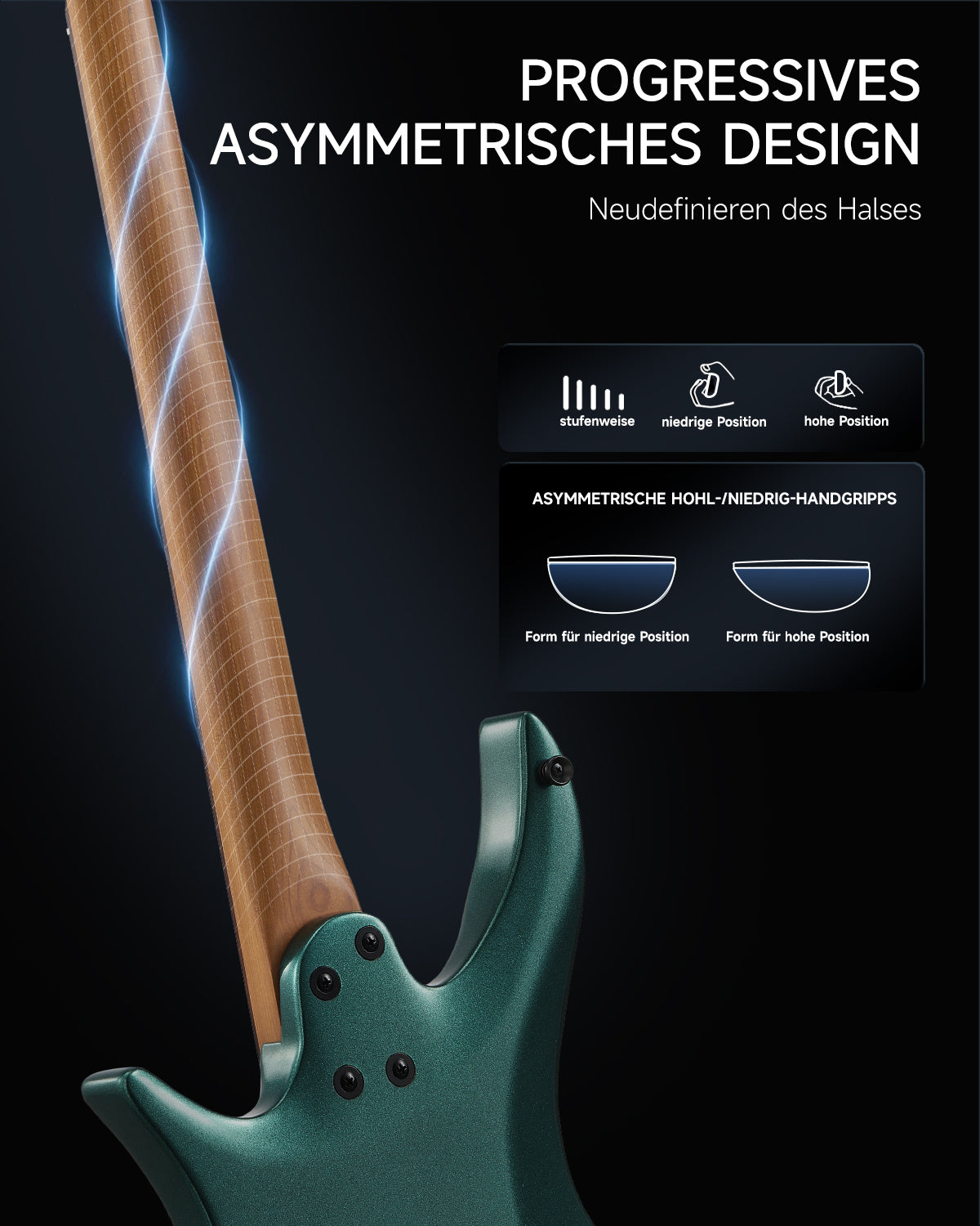 Donner HLX-500 Headless E-Gitarre-Sherwood Green##