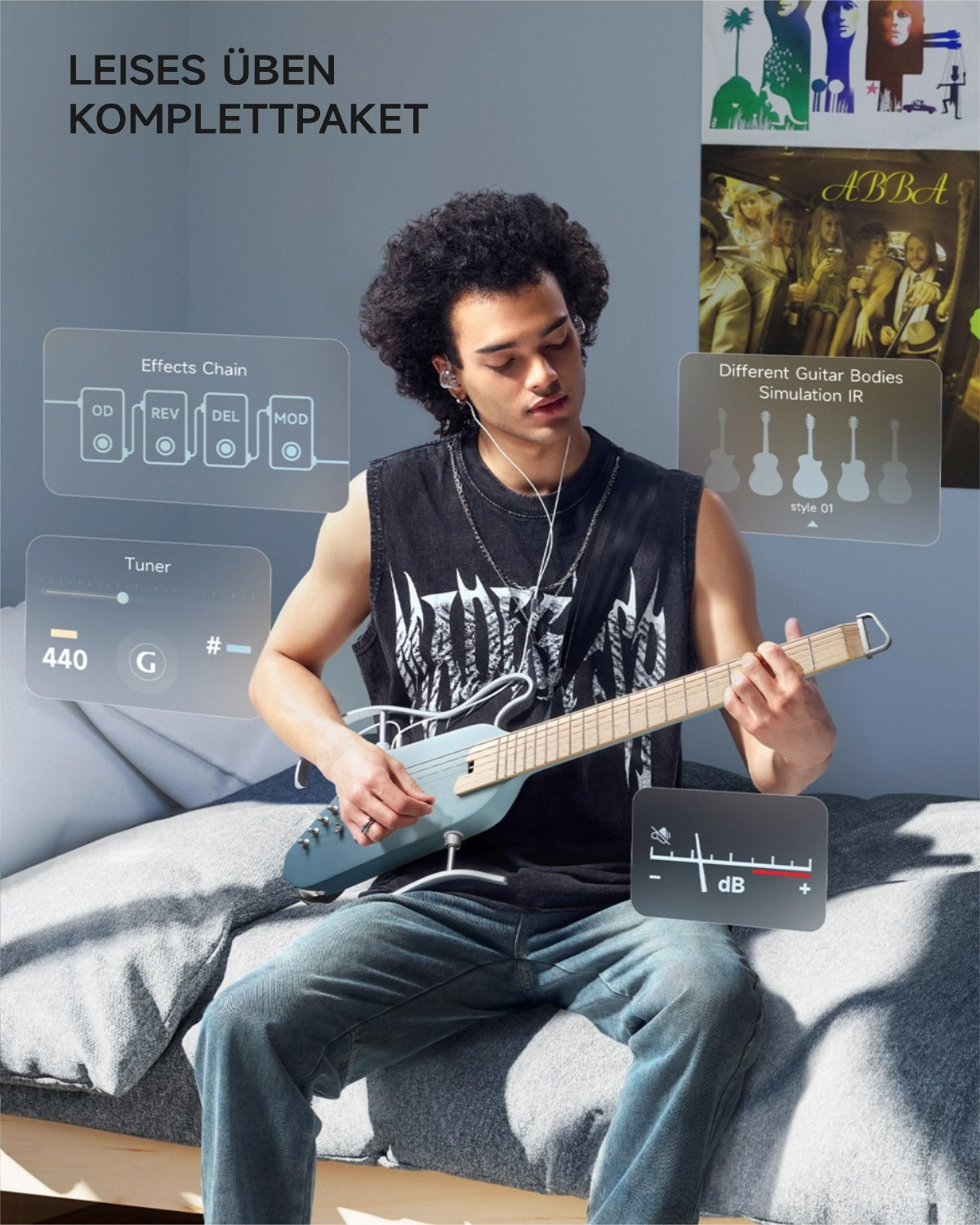 Donner HUSH™ I PRO Reisegitarre-Hawaii-Blau##
