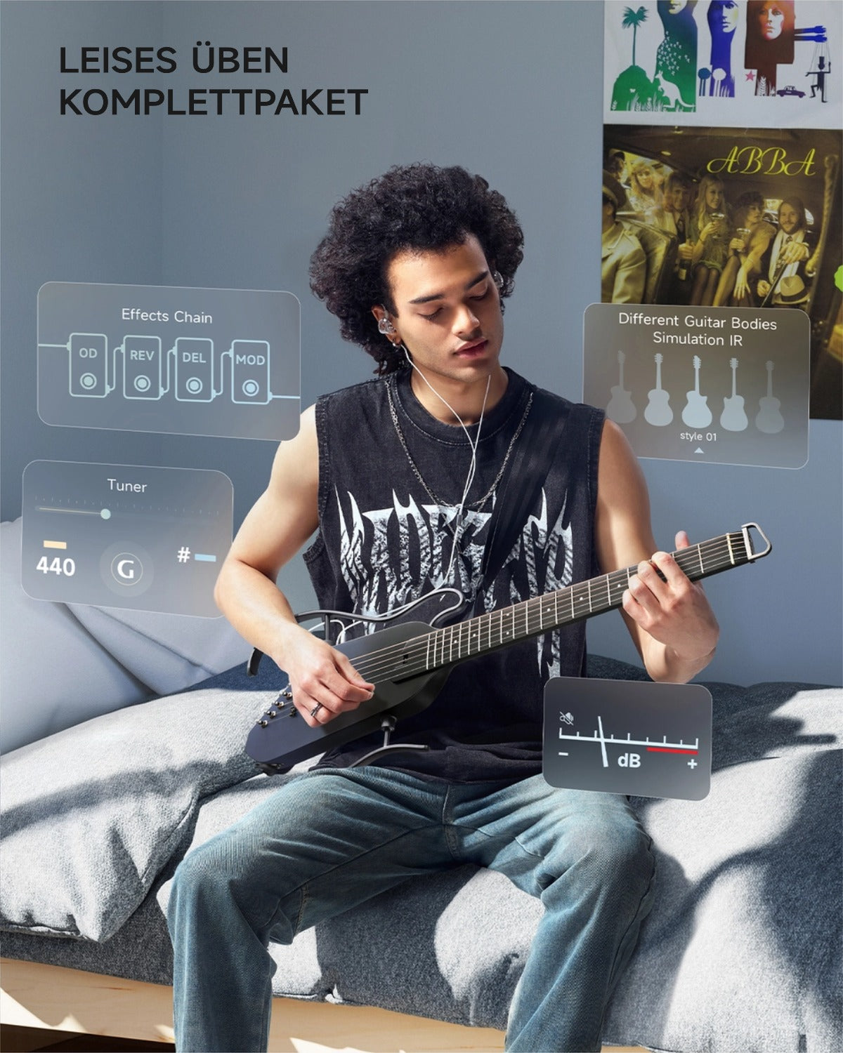 Donner HUSH™ I PRO Reisegitarre-Space Fly Schwarz##