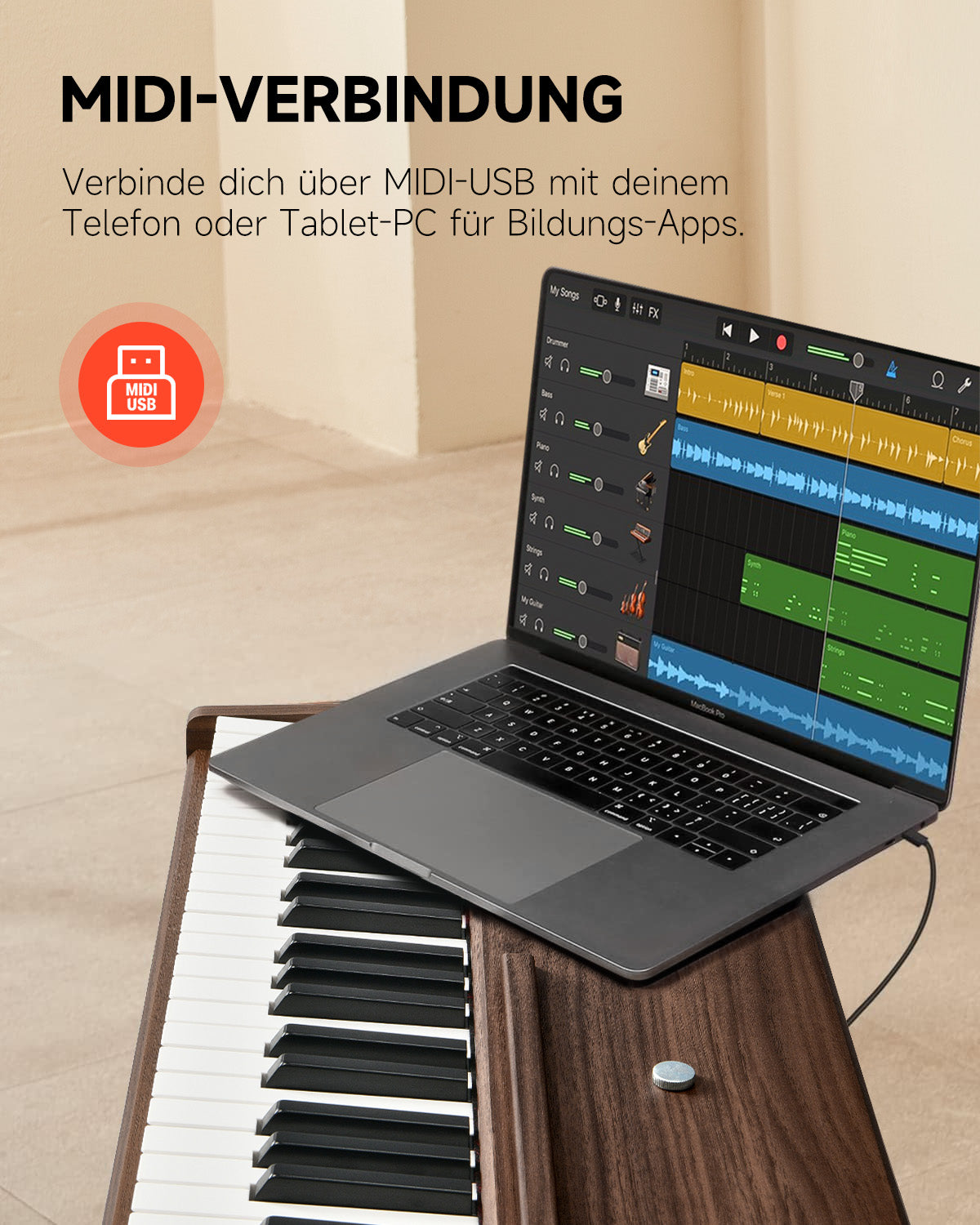 Donner DDP-80 Digital piano im Holzdesign-Walnut##