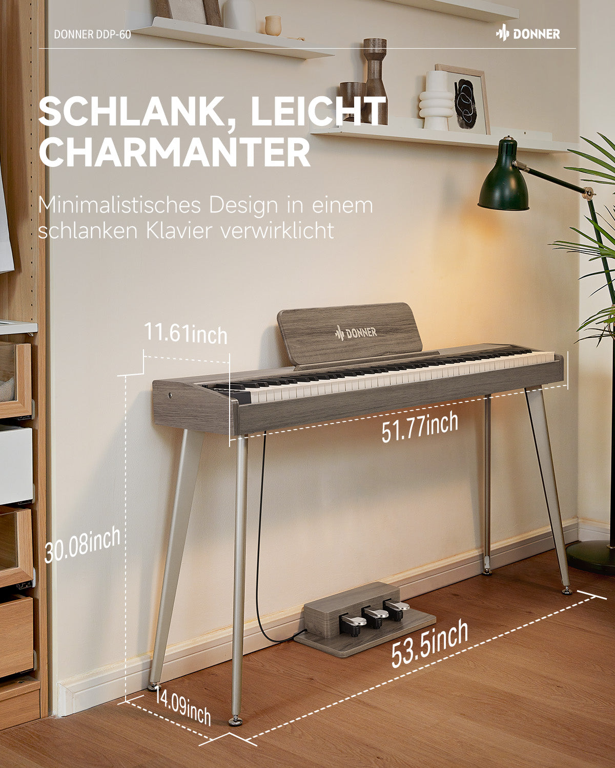 Donner DDP-60 Halbgewichtet Digital Piano-Grau-Braun##