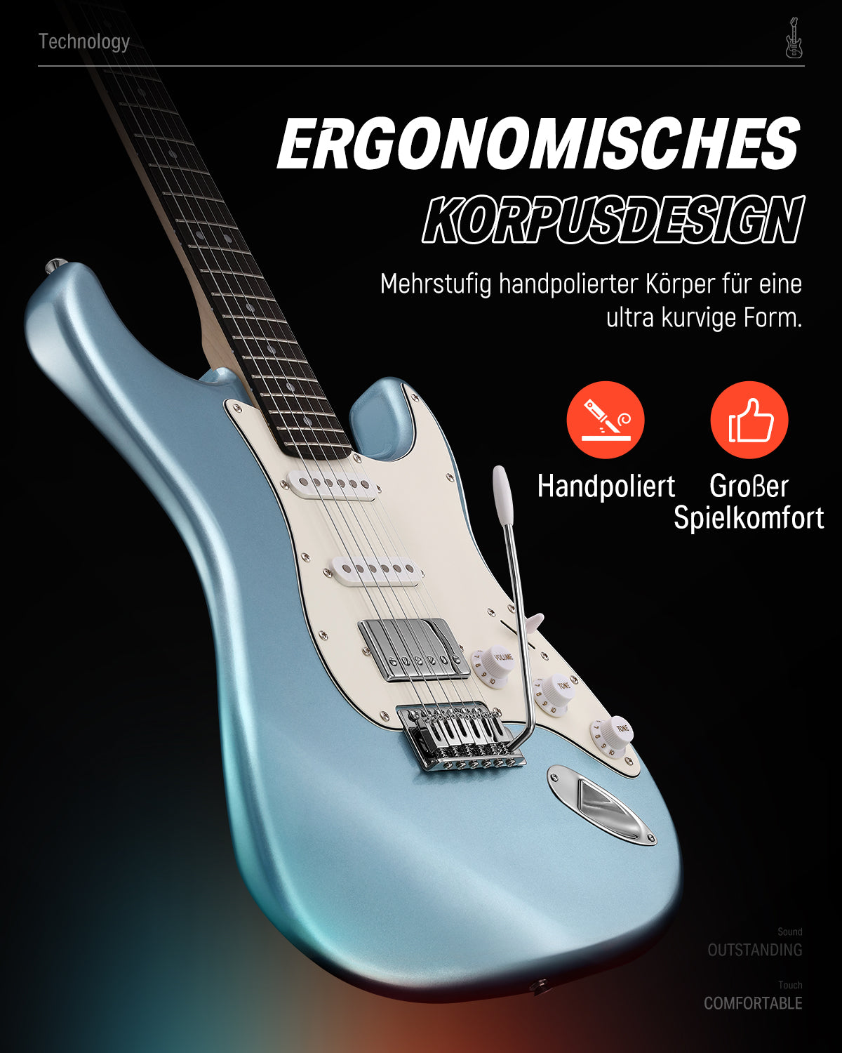 Donner DST-152 HSS-Pickup E-Gitarre-DST-152R##