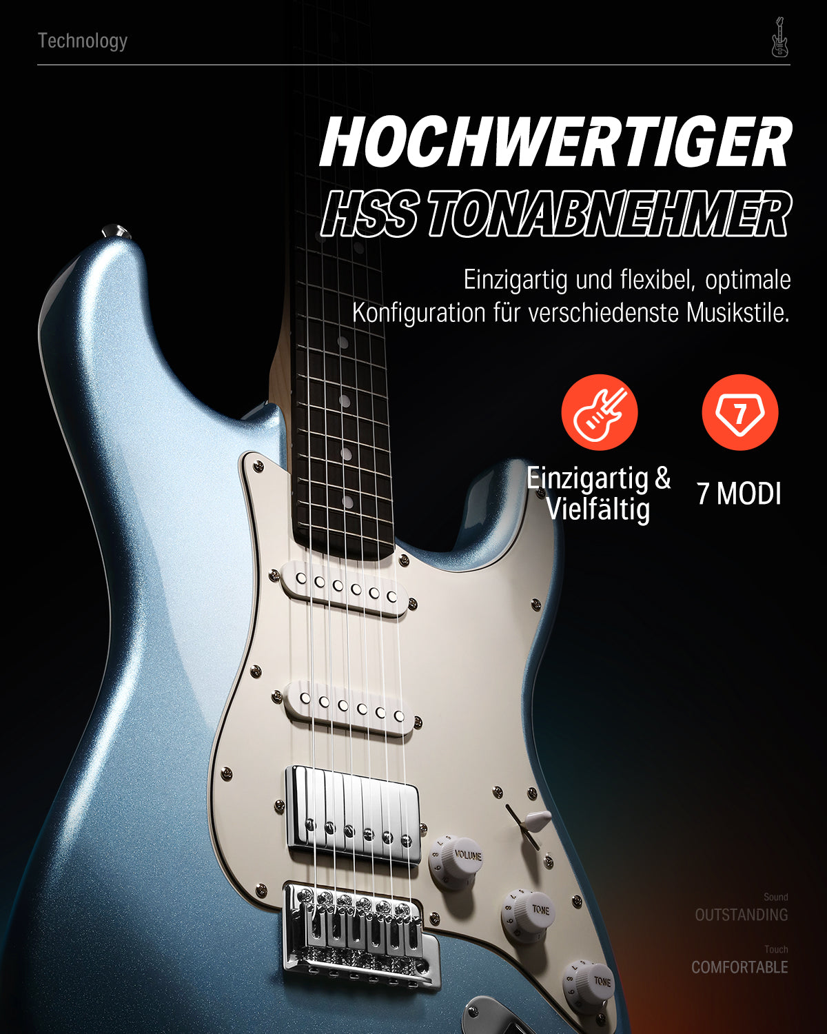 Donner DST-152 HSS-Pickup E-Gitarre-DST-152R##