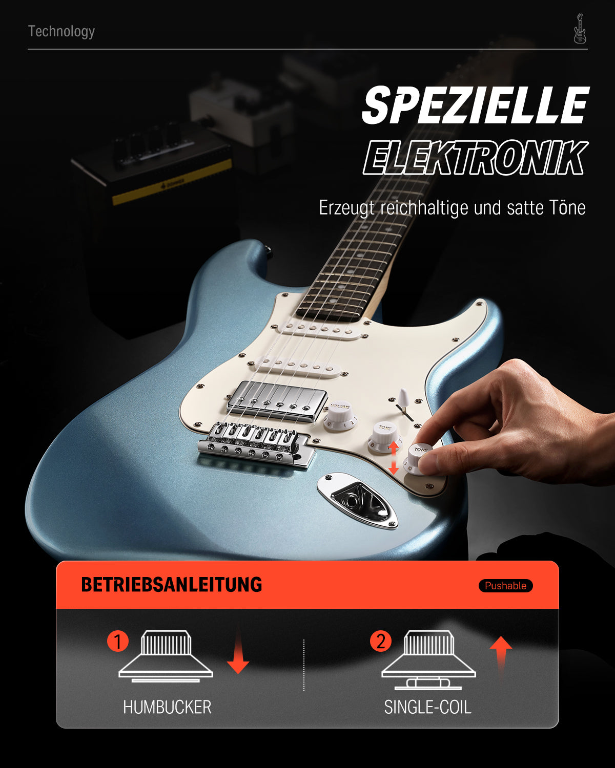 Donner DST-152 HSS-Pickup E-Gitarre-DST-152R##