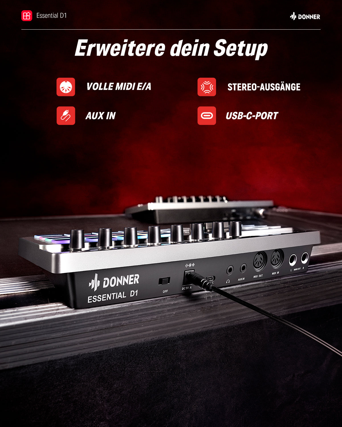 Donner Essential D1 Beat Machine Drumcomputer Tragbare elektronische Drum Maschine mit Effekten