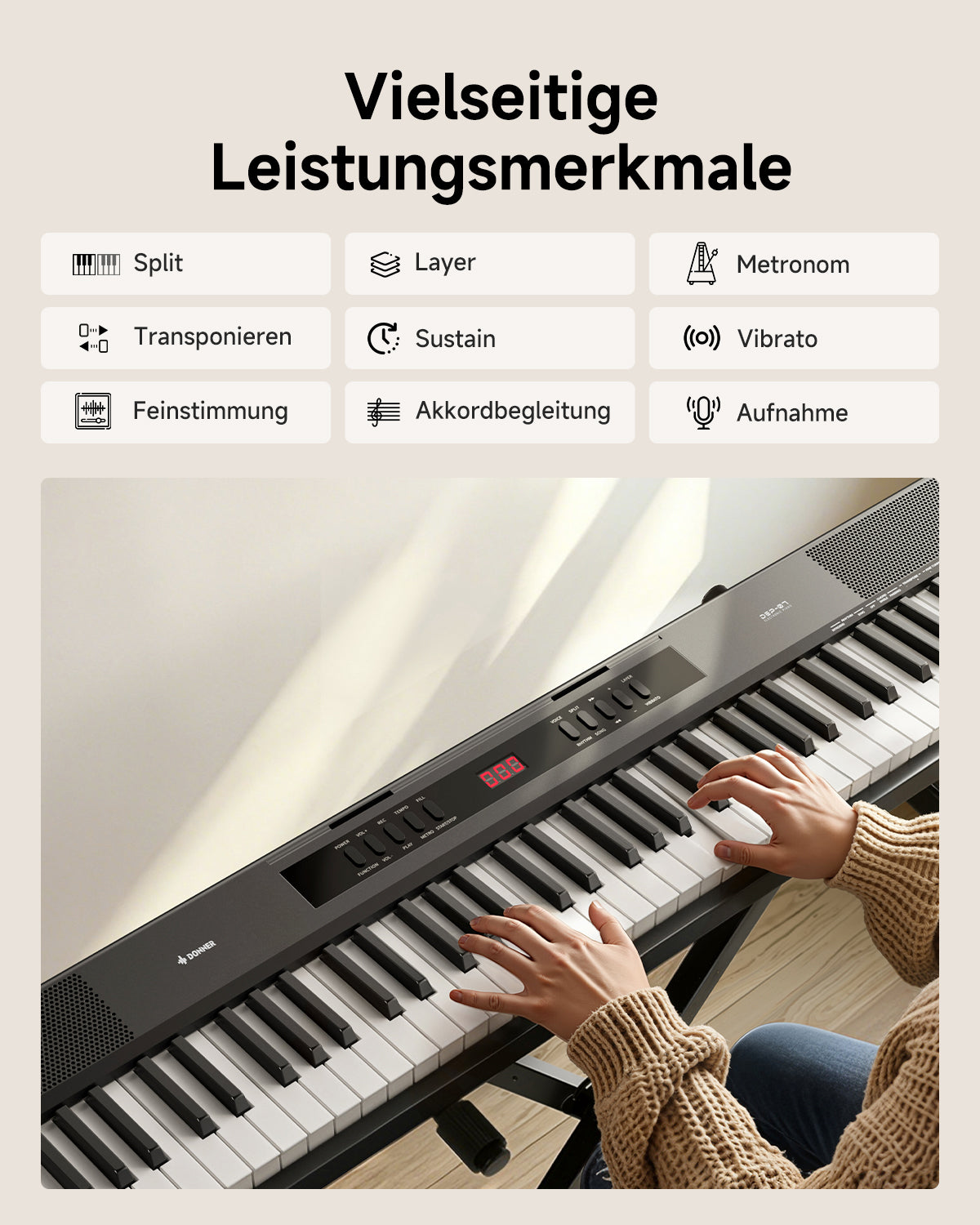 Donner DEP-07 Tragbares Digitalpiano mit 88 halbgewichteten Tasten