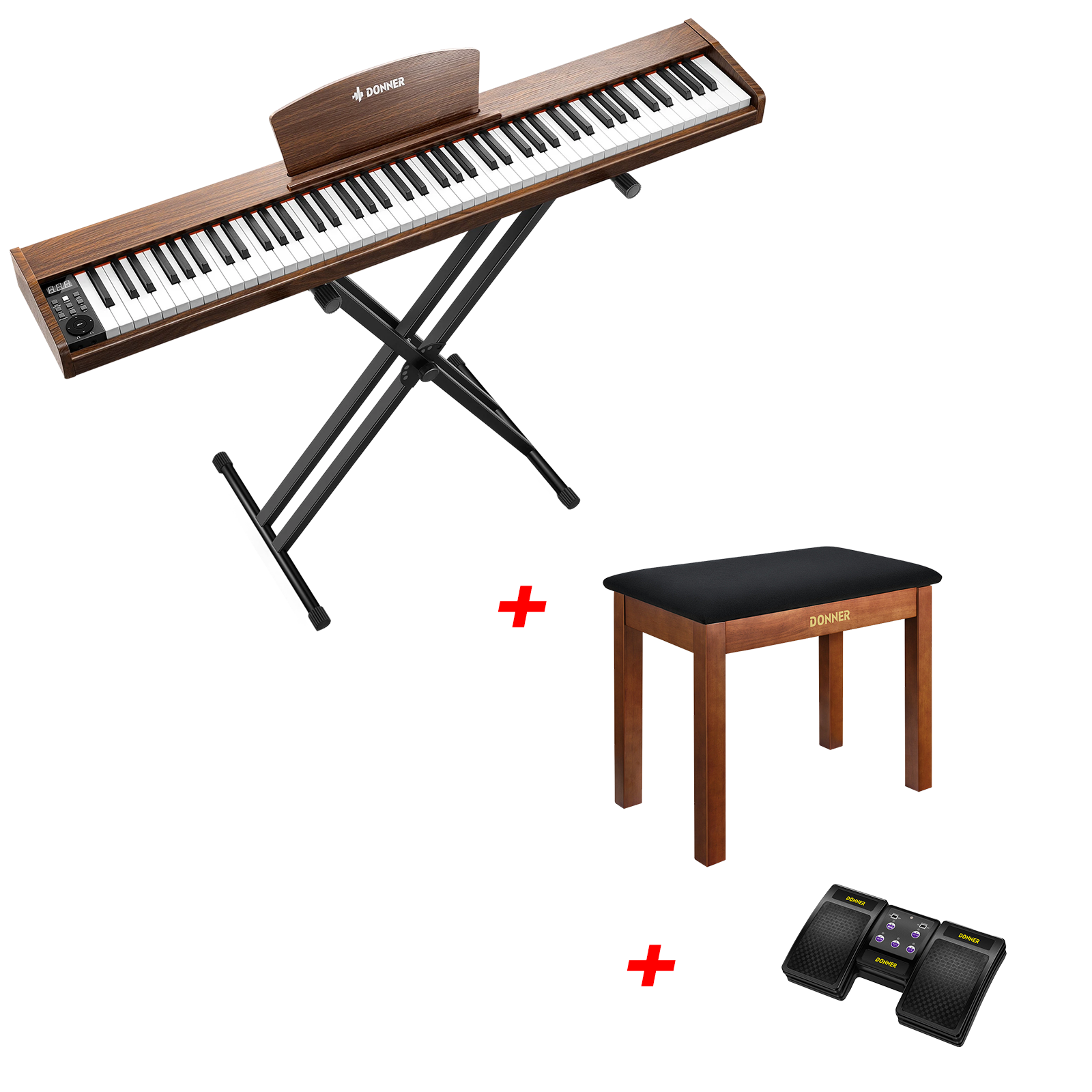 Donner DEP-1S Tastatur im Holzstil Digitalpiano-Antikbraun##