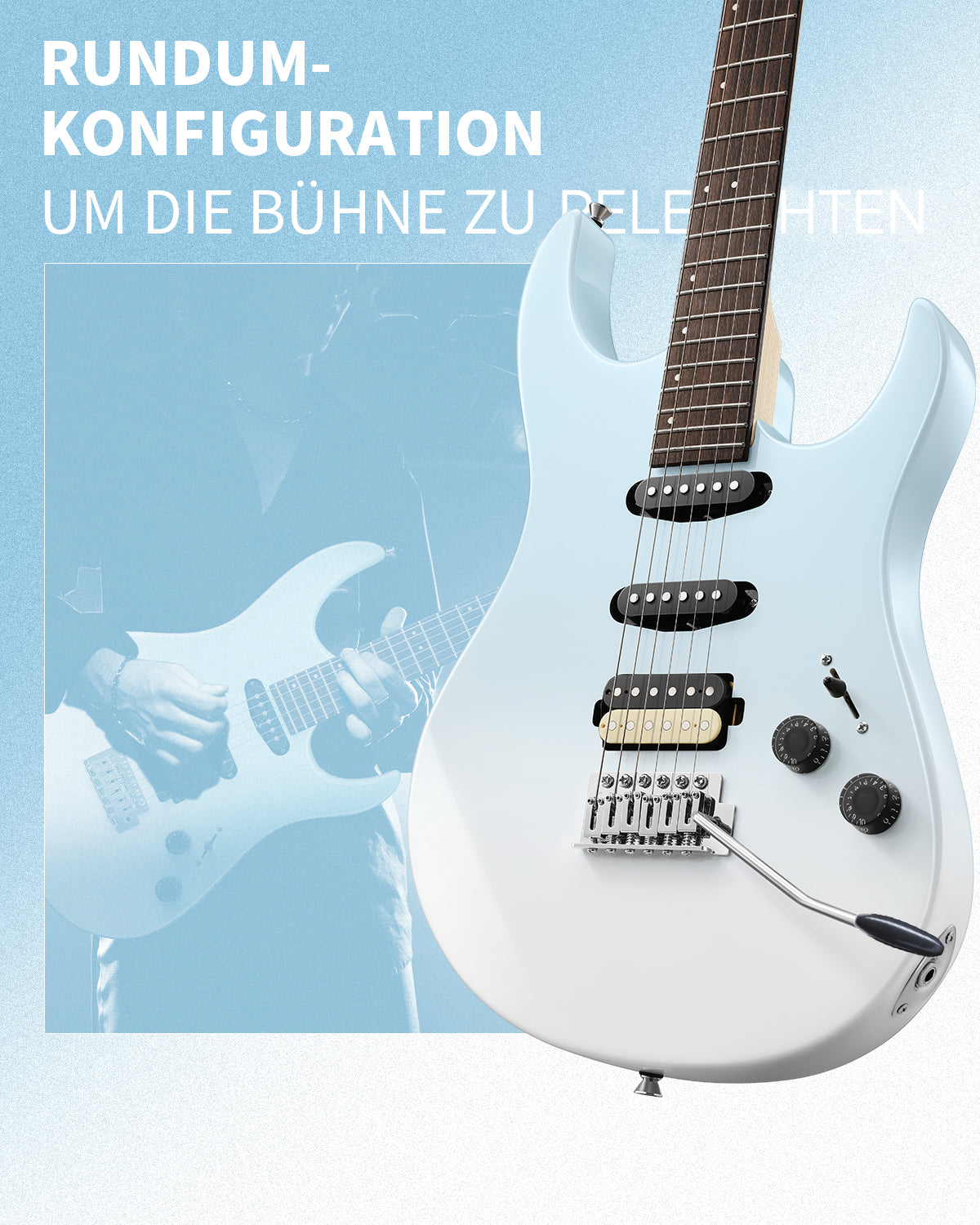 Donner DMT‑66 C‑förmiger Hals E‑Gitarre-Blau-Weiß-Farbverlauf##