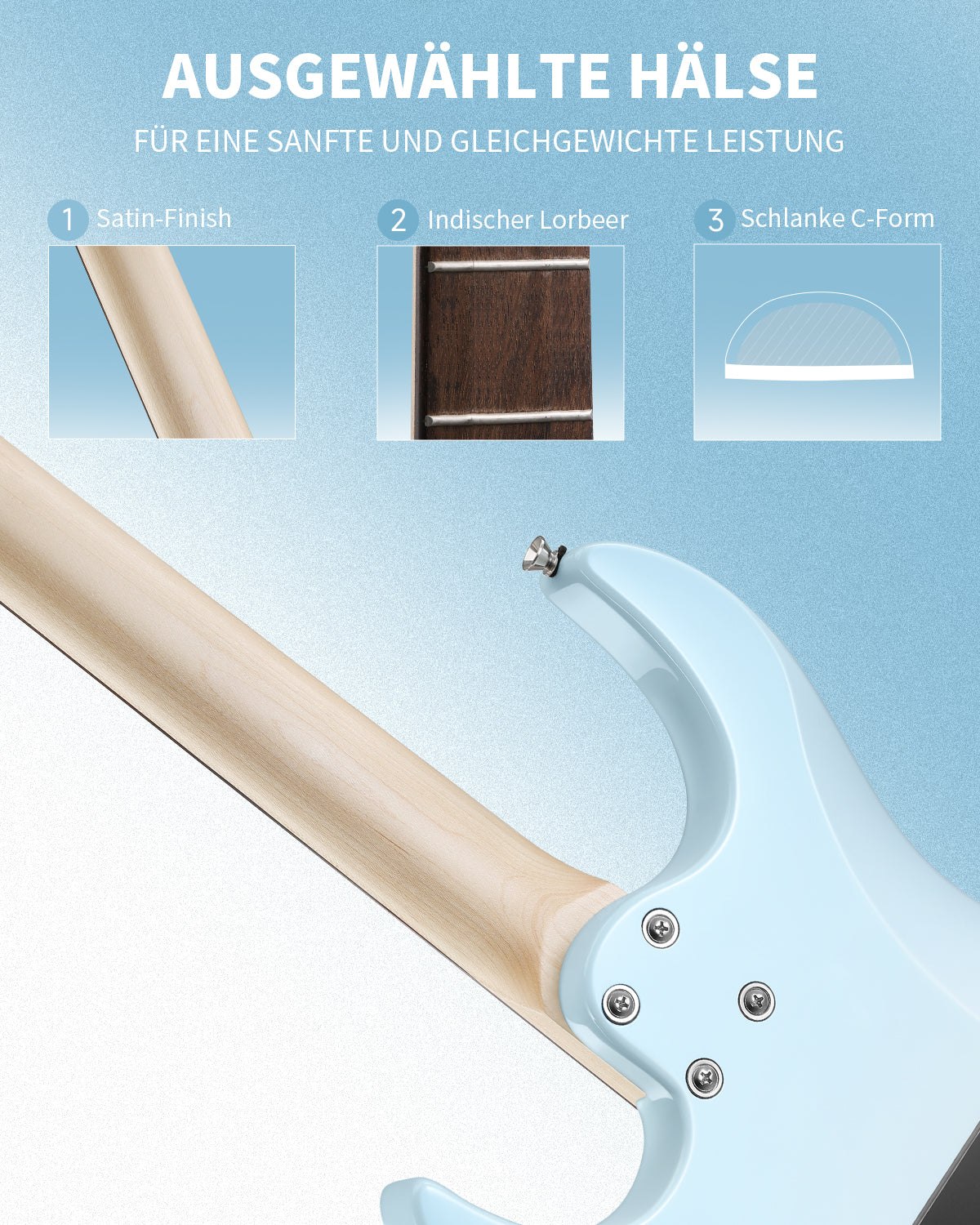 Donner DMT‑66 C‑förmiger Hals E‑Gitarre-Blau-Weiß-Farbverlauf##