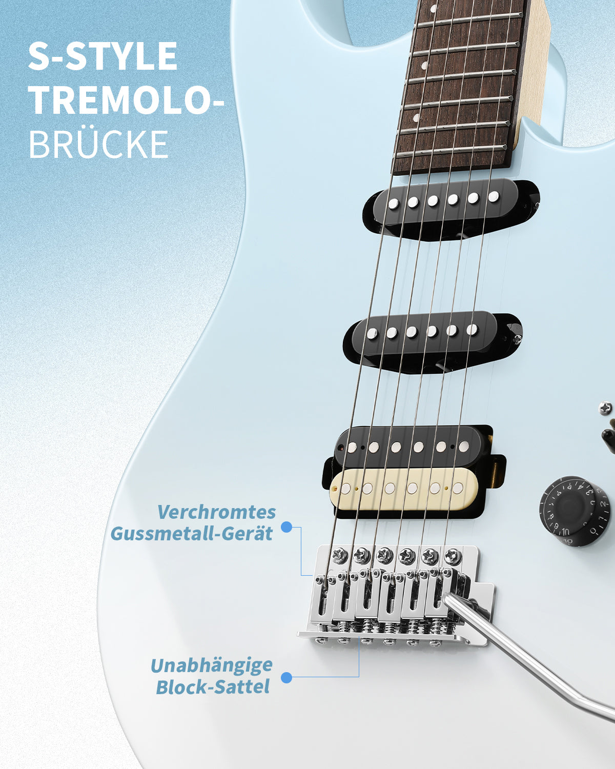 Donner DMT‑66 C‑förmiger Hals E‑Gitarre-Blau-Weiß-Farbverlauf##