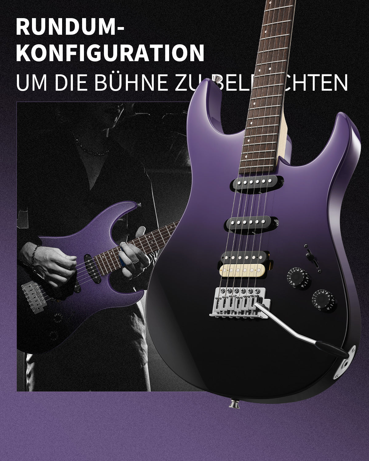 Donner DMT‑66 C‑förmiger Hals E‑Gitarre-Mitternachtsvioletter Farbverlauf##