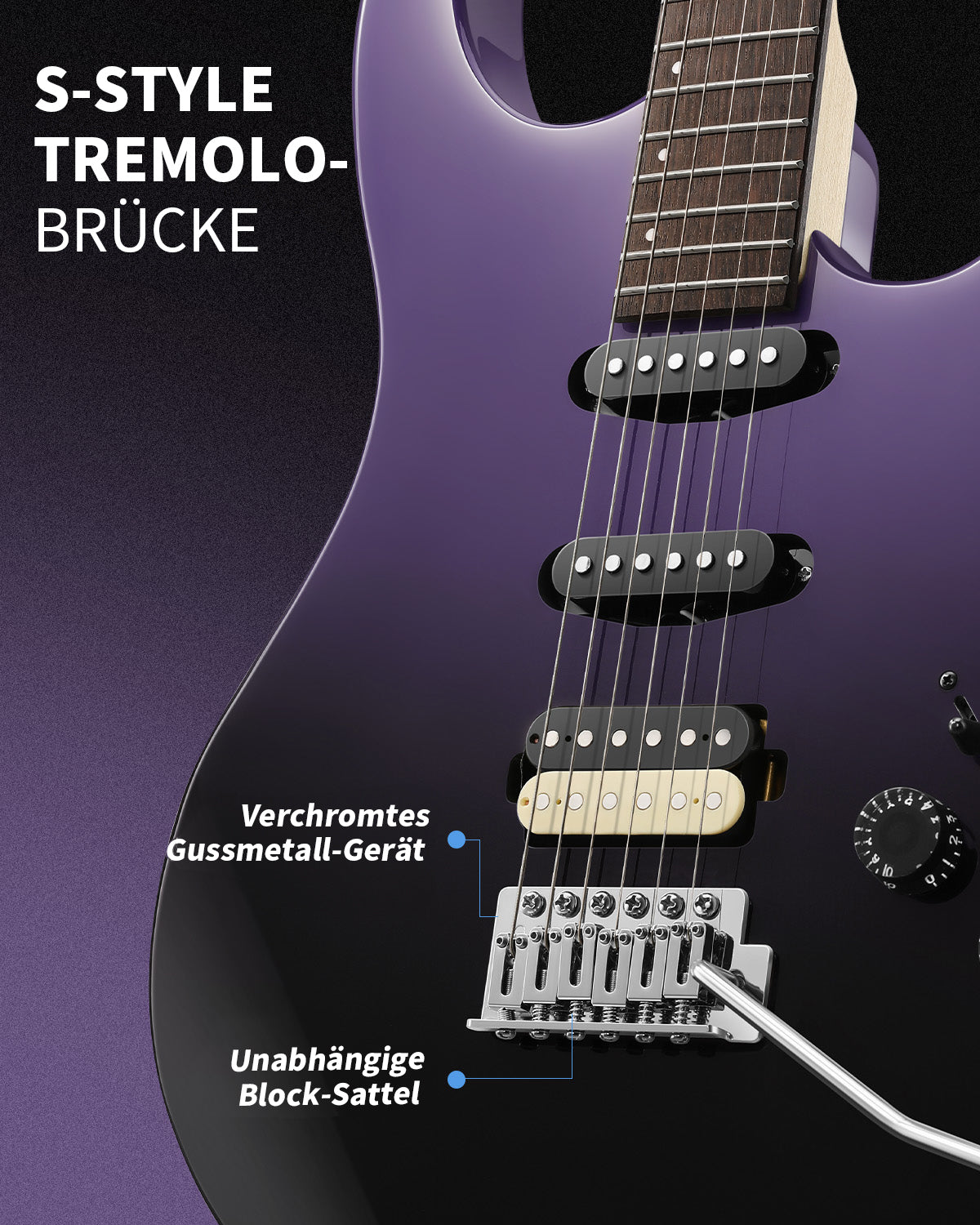 Donner DMT‑66 C‑förmiger Hals E‑Gitarre-Mitternachtsvioletter Farbverlauf##