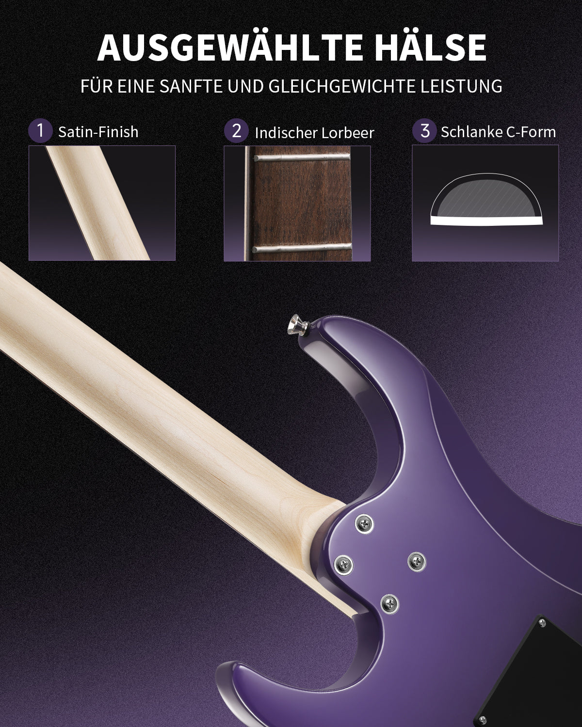 Donner DMT‑66 C‑förmiger Hals E‑Gitarre-Mitternachtsvioletter Farbverlauf##