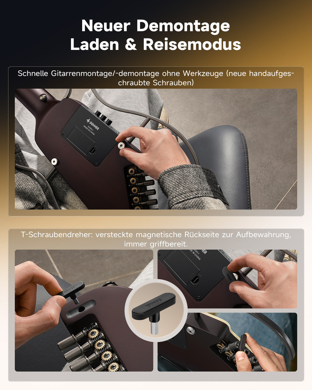Donner HUSH™ I Ultraleicht Unterwegs Reisegitarre