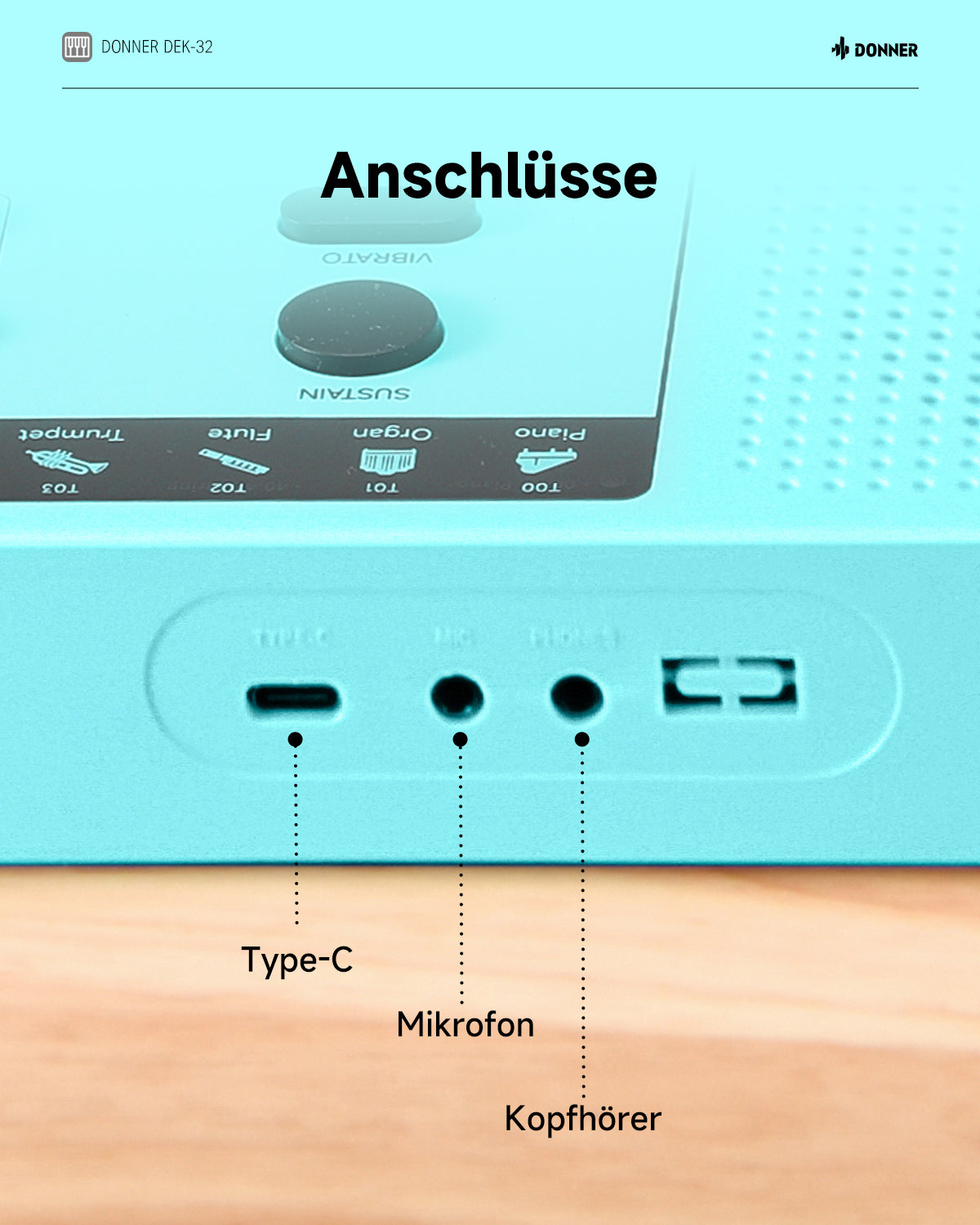 Donner DEK-32 32-Tasten-Keyboard-Cyan##