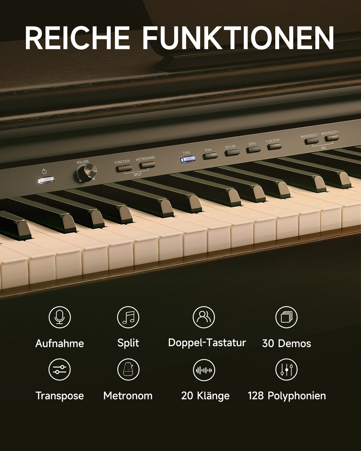 Donner DDP-300 Digitalpiano für Zuhause mit halbgewichteten Tasten (Upgrade-Version)