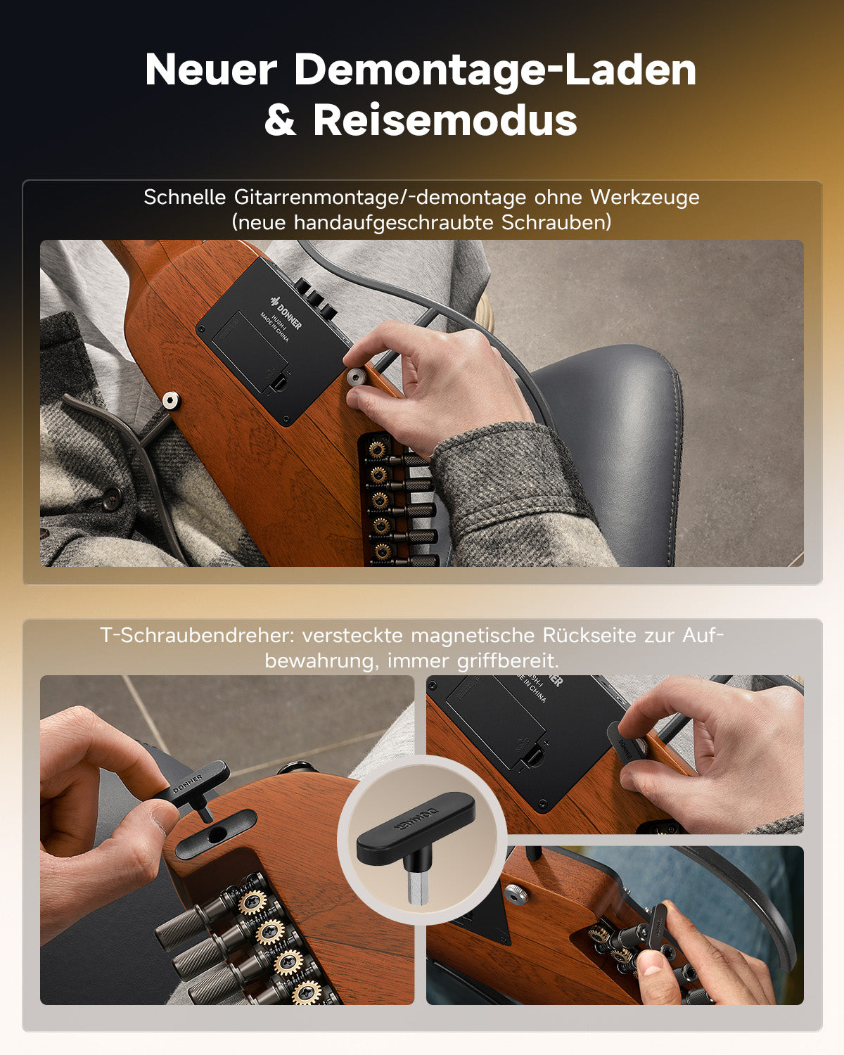 Donner HUSH™ I Ultraleicht Unterwegs Reisegitarre