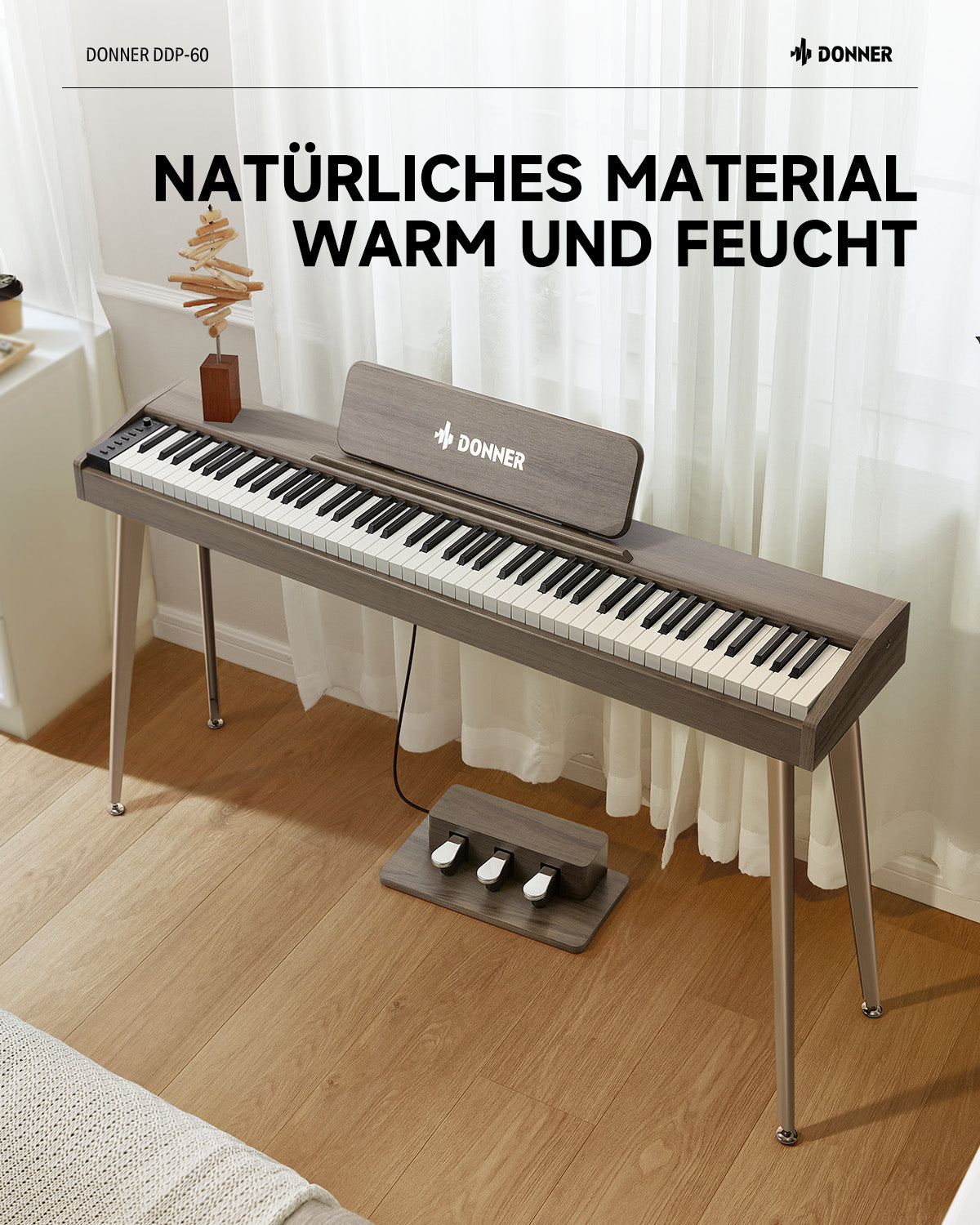 Donner DDP-60 Halbgewichtet Digital Piano-Grau-Braun##