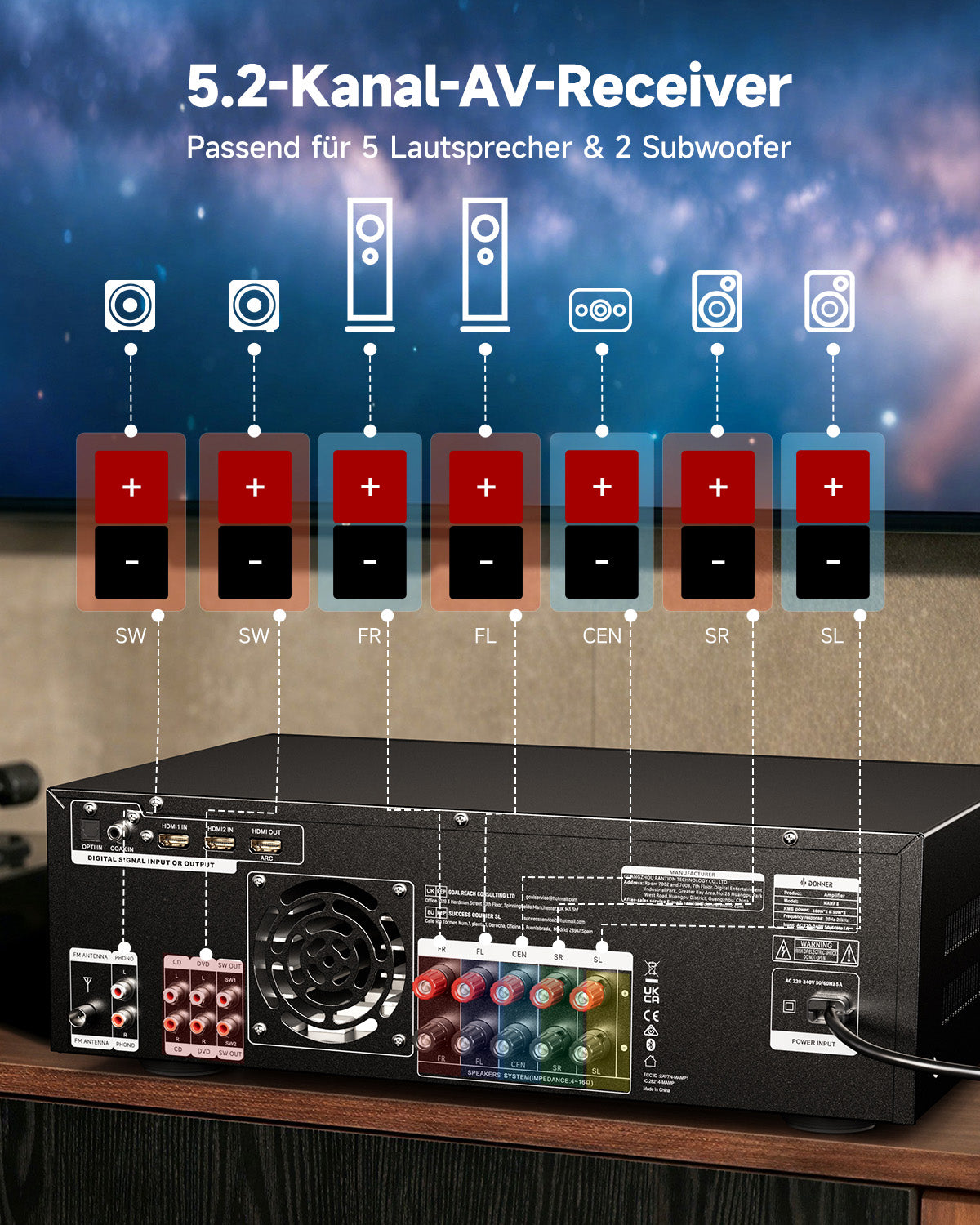 Donner MAMP8 5.2-Kanal-AV-Receiver