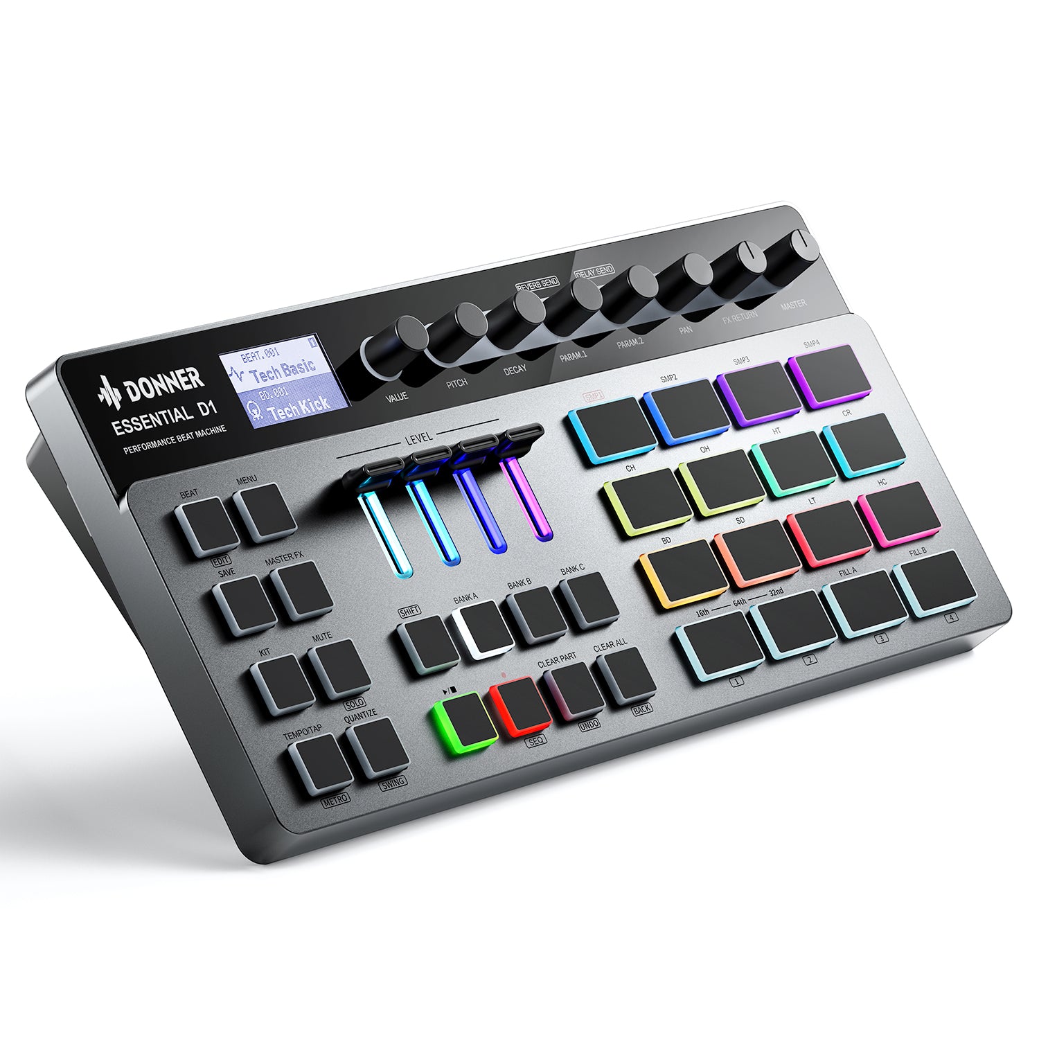 Donner Essential D1 Beat Machine Drumcomputer Tragbare elektronische Drum Maschine mit Effekten