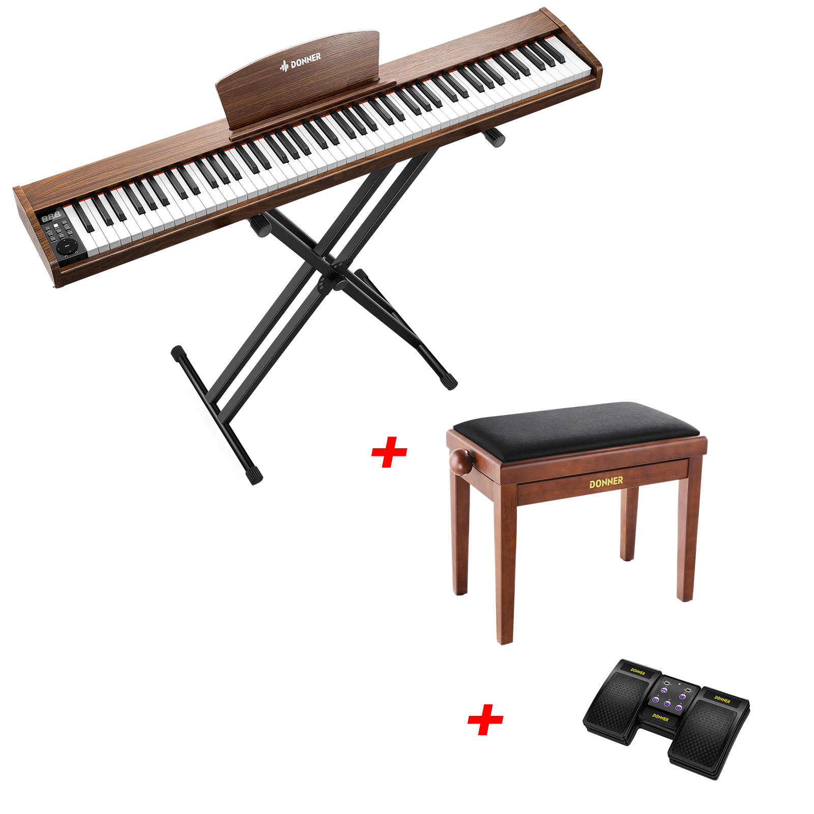 Donner DEP-1S Tastatur im Holzstil Digitalpiano-Antikbraun##