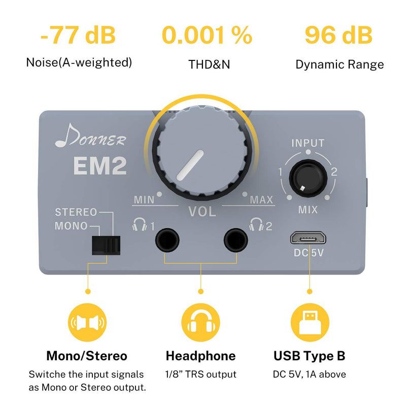 Donner Wiederaufladbarer tragbarer persönlicher In-Ear-Monitorverstärker Analoger Kopfhörerverstärker