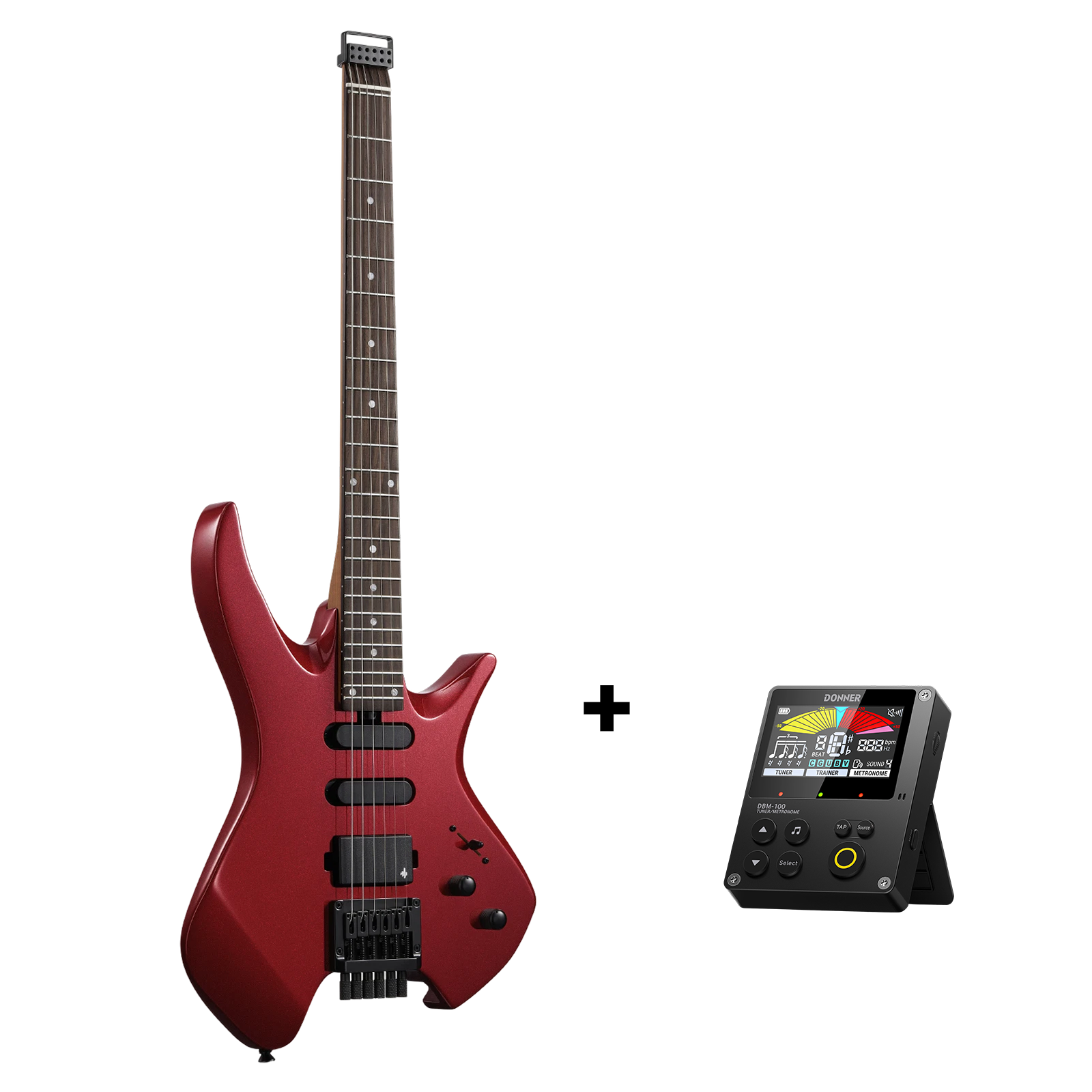 Donner HLX-500 Headless E-Gitarre-Metallic Red##