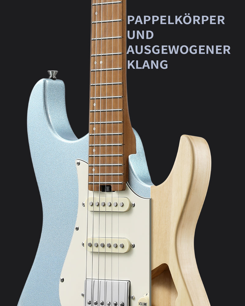 Donner DST-550 39 Zoll ST E-Gitarre, HSS-Tonabnehmer, Korpus aus massivem Double-Cut-Pappelholz