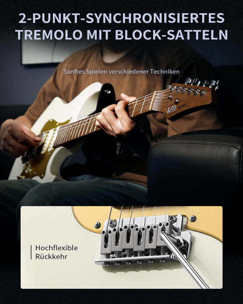 Donner DST-550 39 Zoll ST E-Gitarre, HSS-Tonabnehmer, Korpus aus massivem Double-Cut-Pappelholz