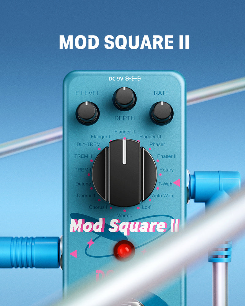 Donner Modulation Pedal - Mod Square Ⅱ 16 Effects Chorus Phaser Tremolo Flanger Rotary Vibrato 16 Modulation Modes, True Bypass