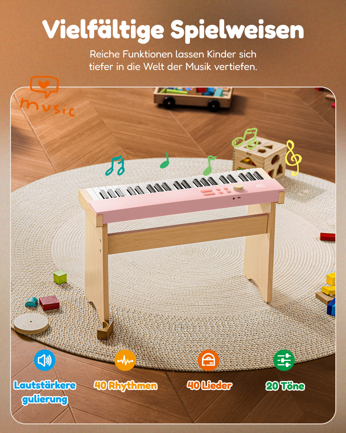 Eastar KIDO V20 Mini-Digital Keyboard mit 44 Tasten und Ständer-Hellrosa##