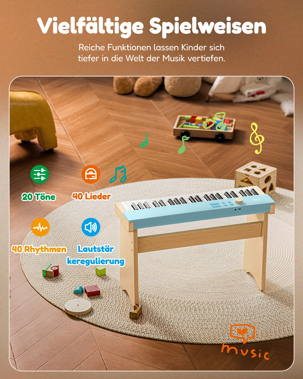 Eastar KIDO Mini-Digital Keyboard-44 Tasten und Ständer Hellblau##