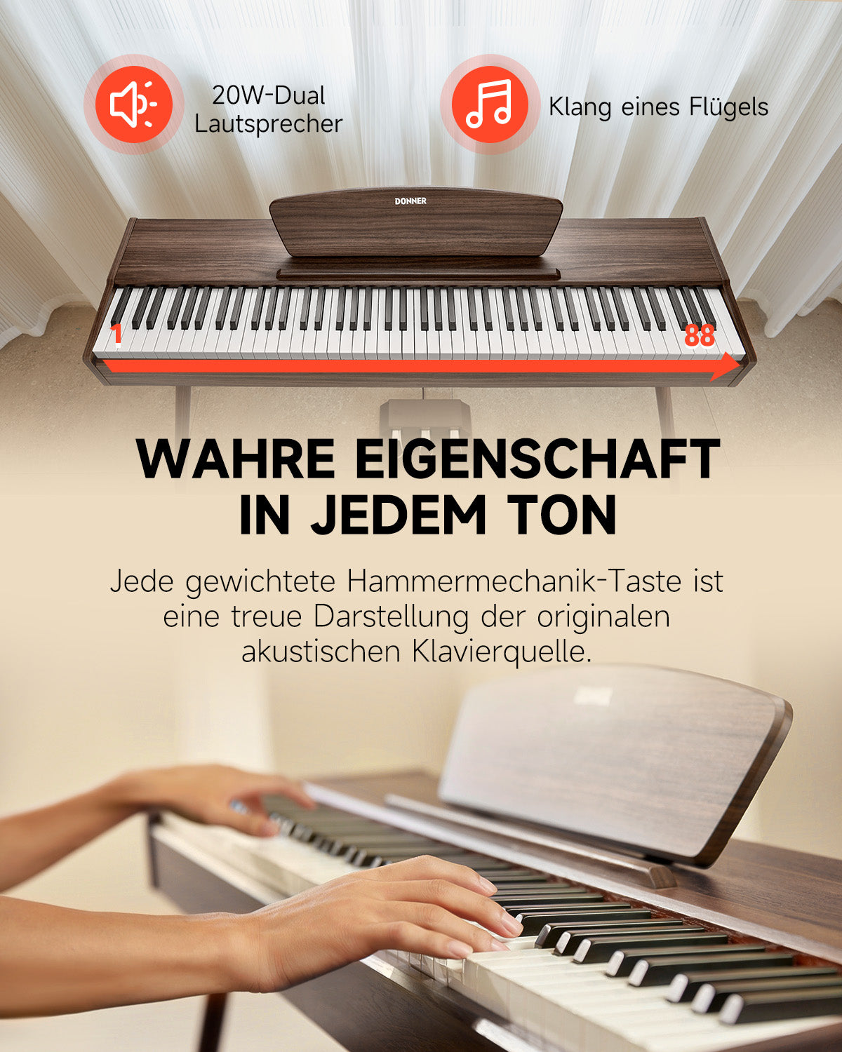 Donner DDP-80 Digital piano im Holzdesign-Walnut##