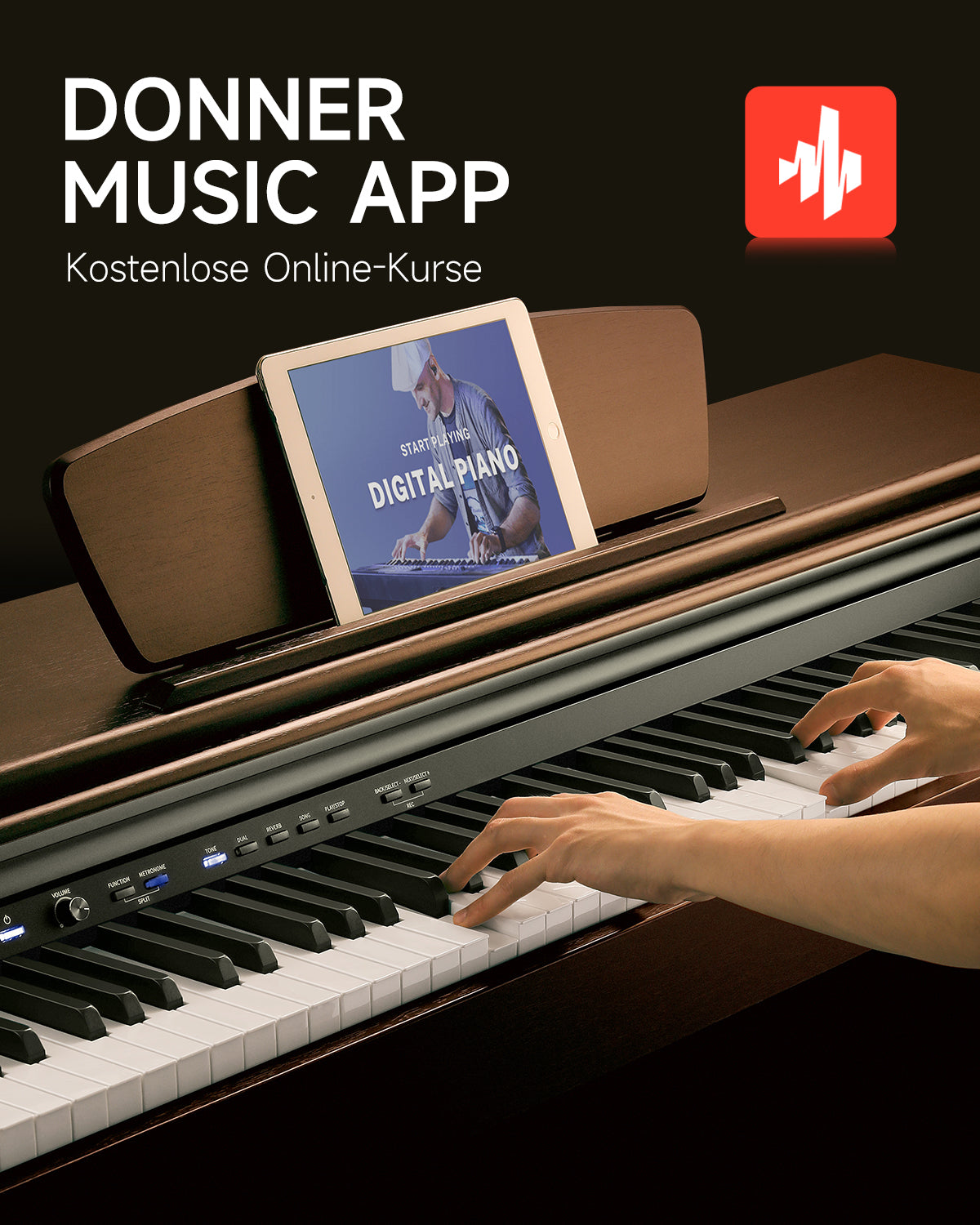 Donner DDP-300 Digitalpiano für Zuhause mit halbgewichteten Tasten (Upgrade-Version)