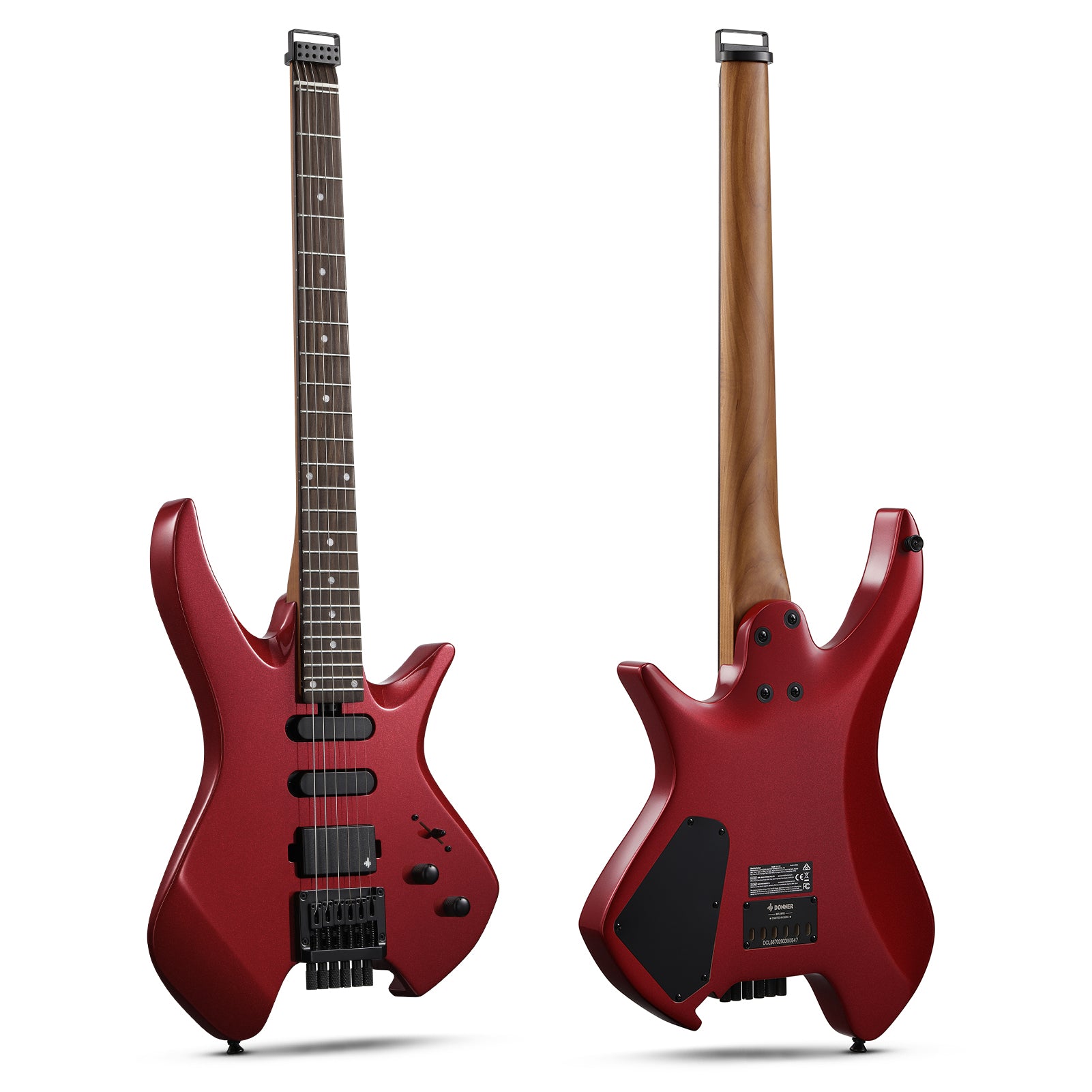 Donner HLX-500 Headless E-Gitarre-Metallic Red##