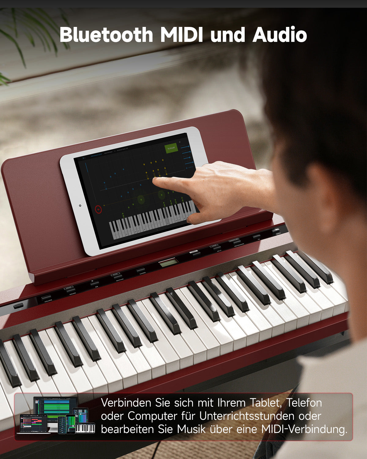 Donner DEP-16S Tragbares Digitalpiano mit Holzständer_Rot