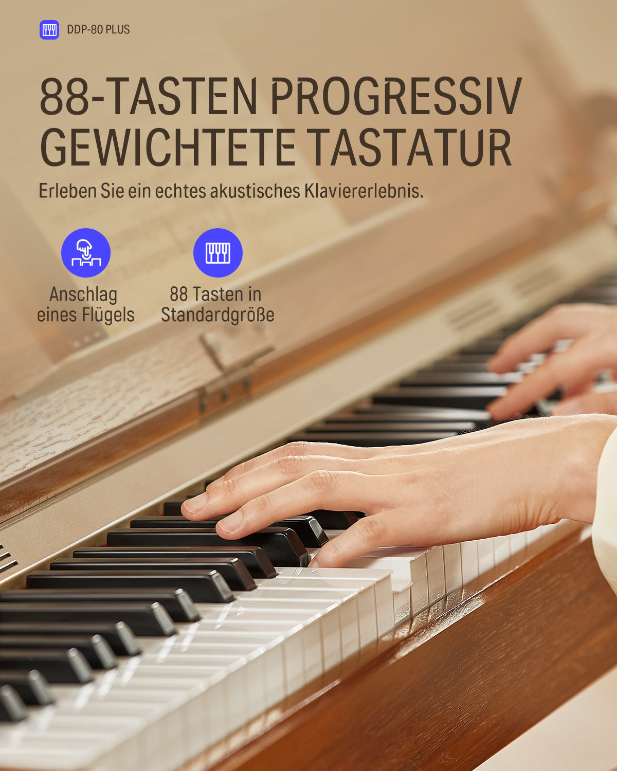 Donner DDP-80 PLUS Digital Piano mit halboffener Abdeckung