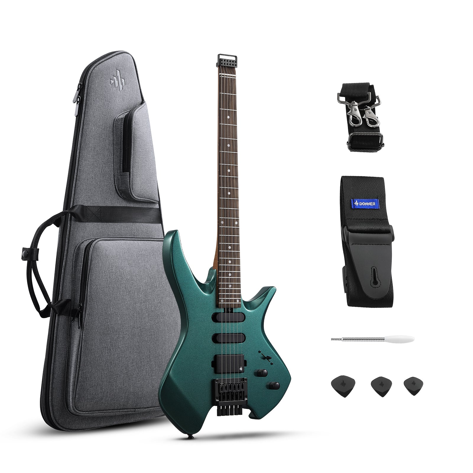 Donner HLX-500 Headless E-Gitarre-Sherwood Green##