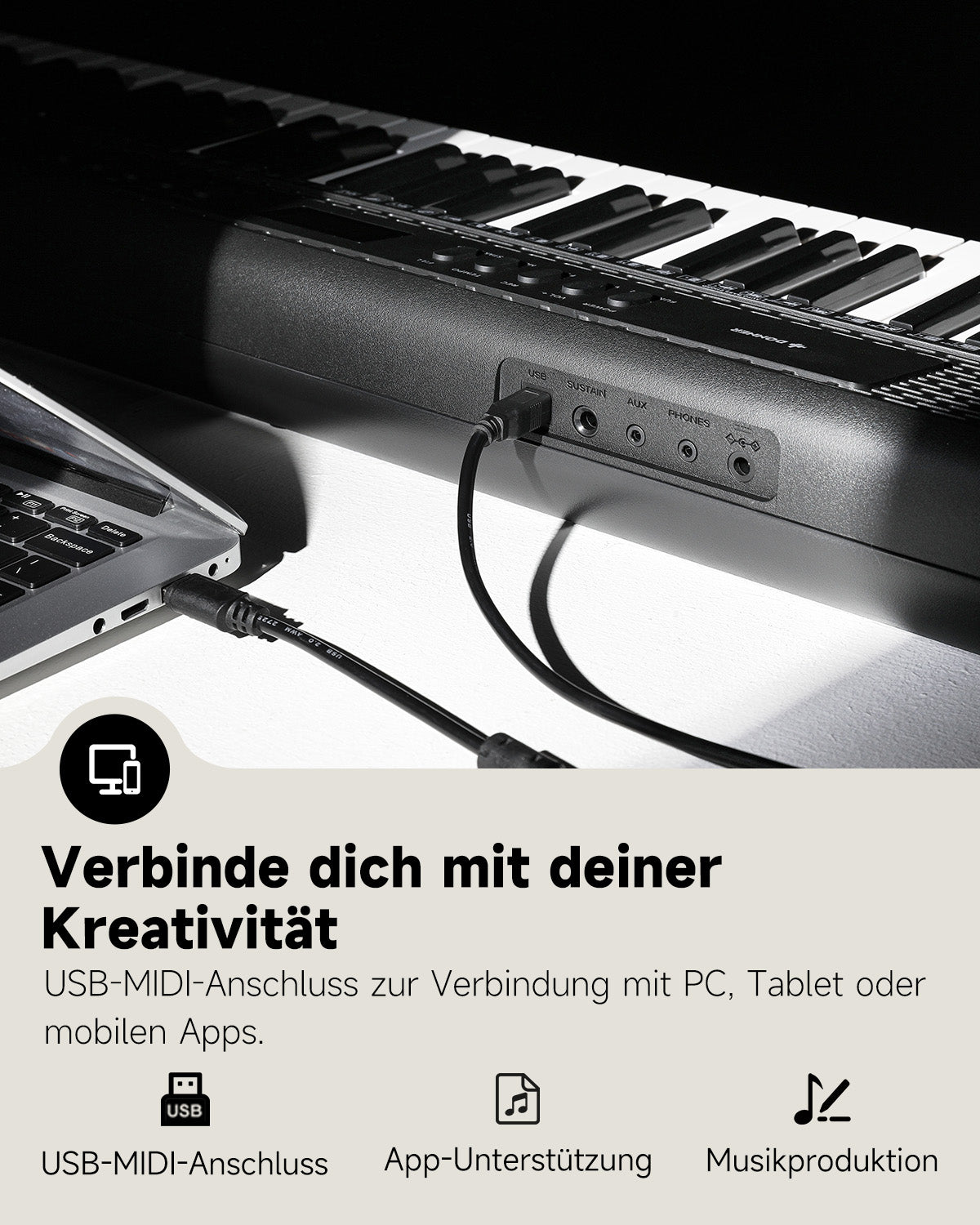 Donner DEK-60 Elektronisches Keyboard mit 61 Tasten