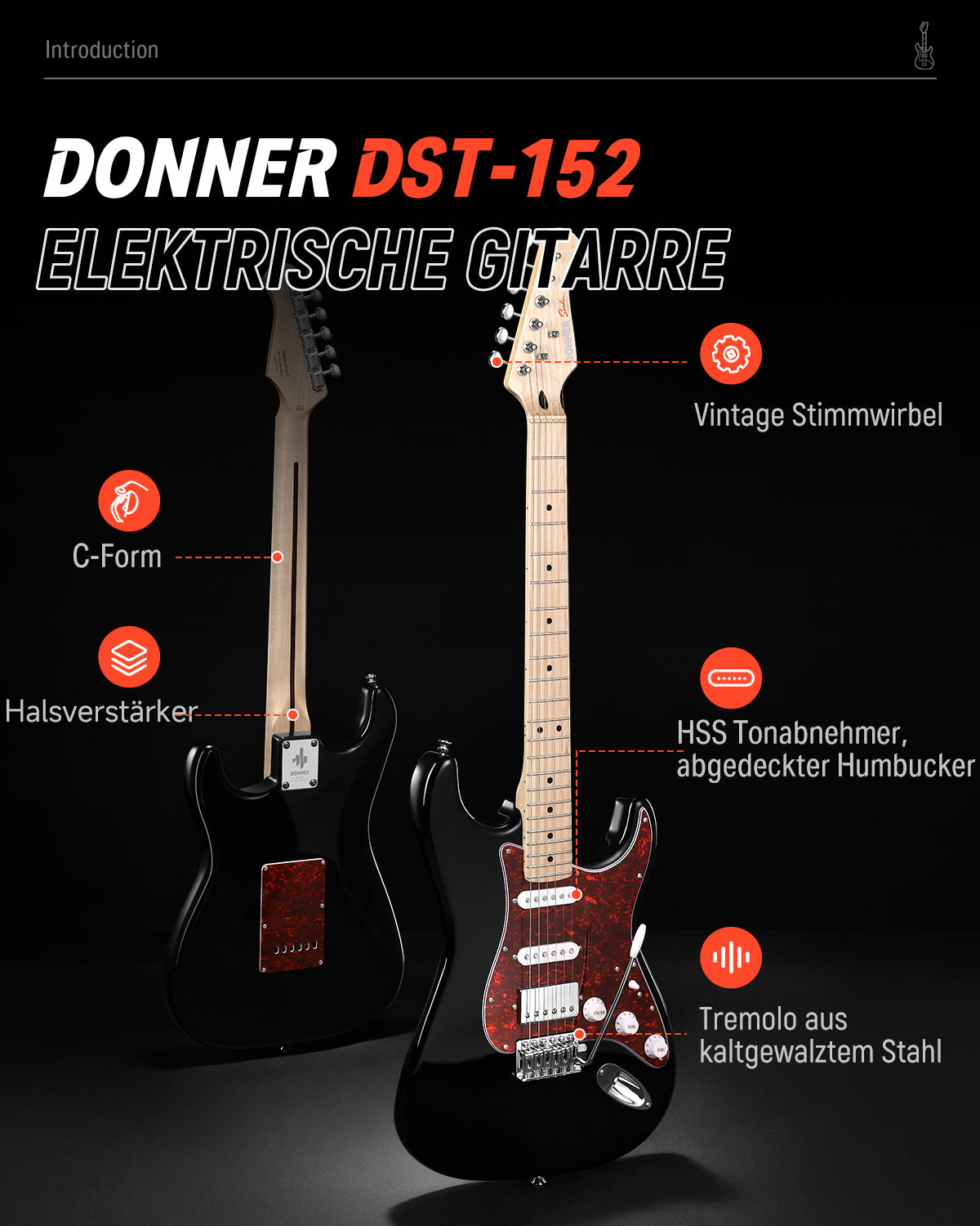 Donner DST-152 HSS-Pickup E-Gitarre-DST-152B##-DST-152S##