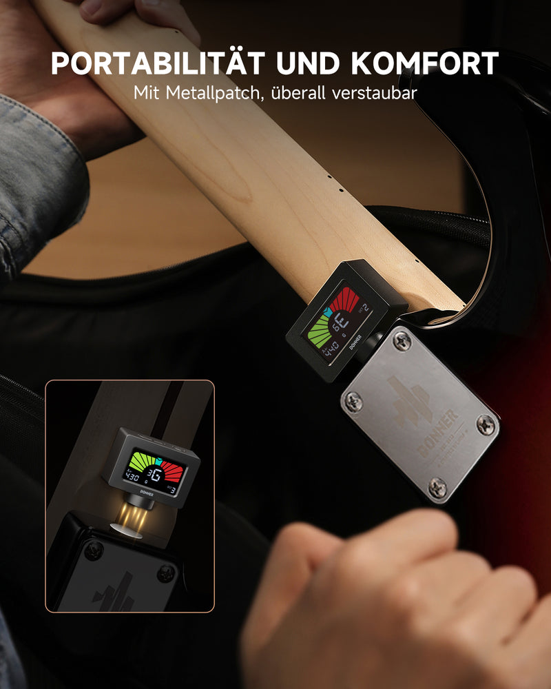 Donner Stimmgerät Gitarre Clip-On Magnetischer Gitarrentuner mit Farb-LCD-Display für Akustik-/E-Gitarre, Ukulele, Bass, Violine, Banjo, Tuning DT-10 – Schwarz